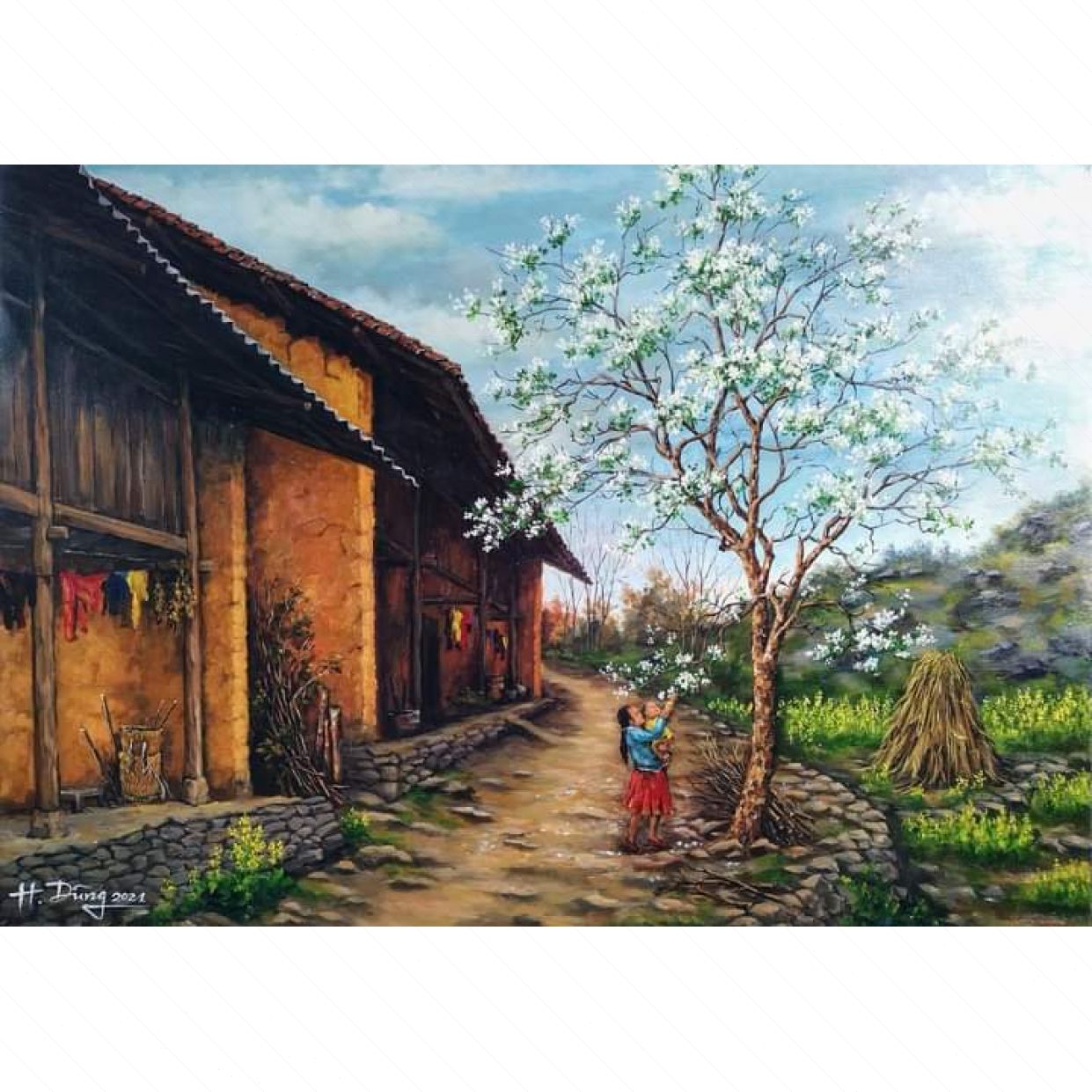Tranh Phong Cảnh Cành Xuân Acrylic Độc Bản Kích Thước Lớn 