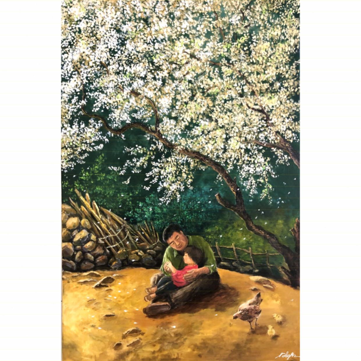 Tranh Phong Cảnh Cánh Hoa Bay 60x90cm Acrylic Độc Bản 