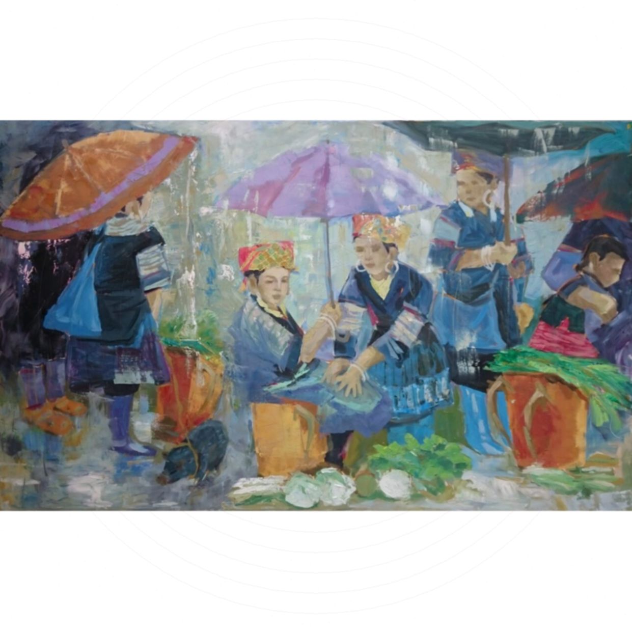 Tranh Phong Cảnh Vùng Cao Phiên Chợ Vùng Cao 90x120cm Acrylic 