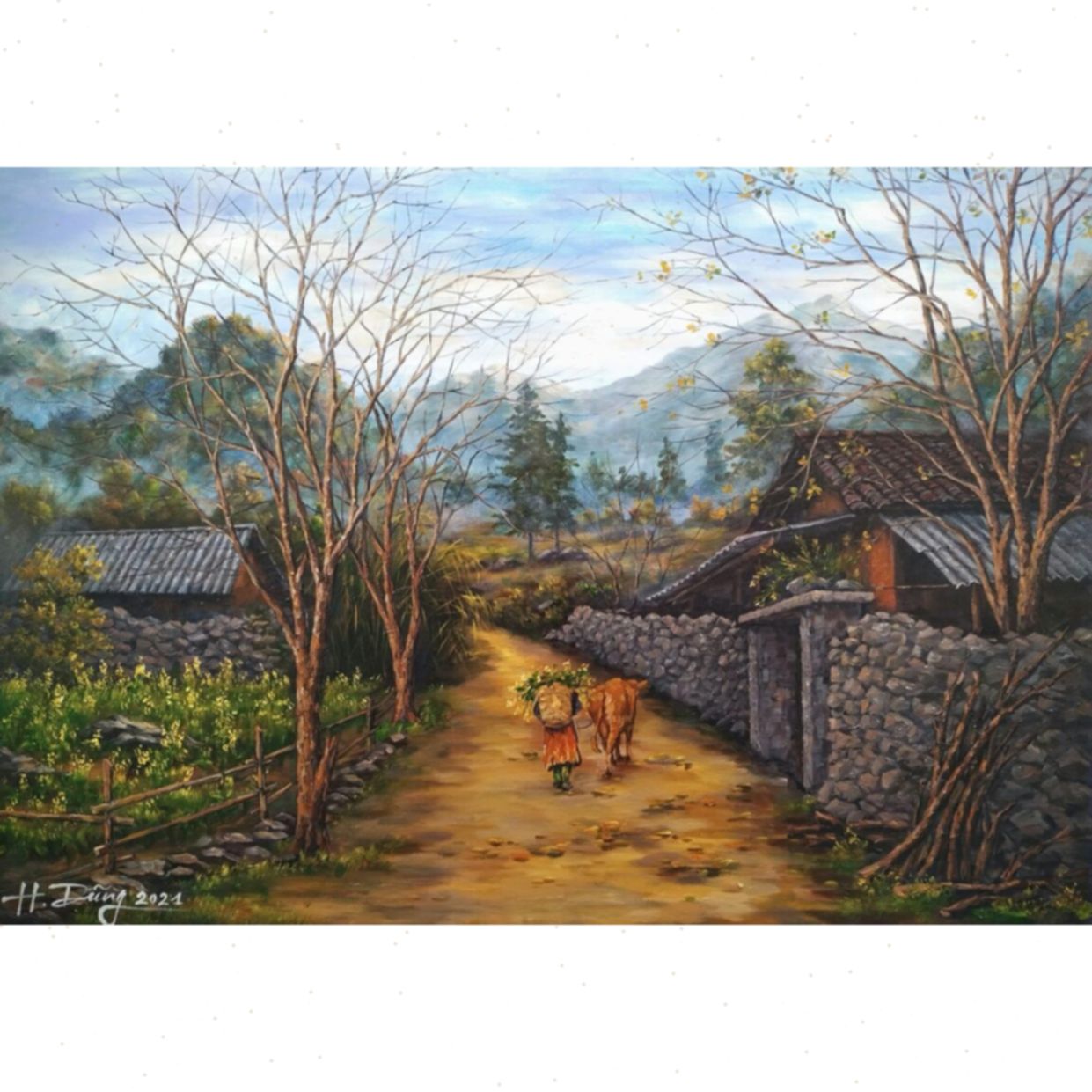 Tranh Phong Cảnh Lặng Lẽ Đường Về Acrylic Toan Hàn 70x100cm Độc Bản 