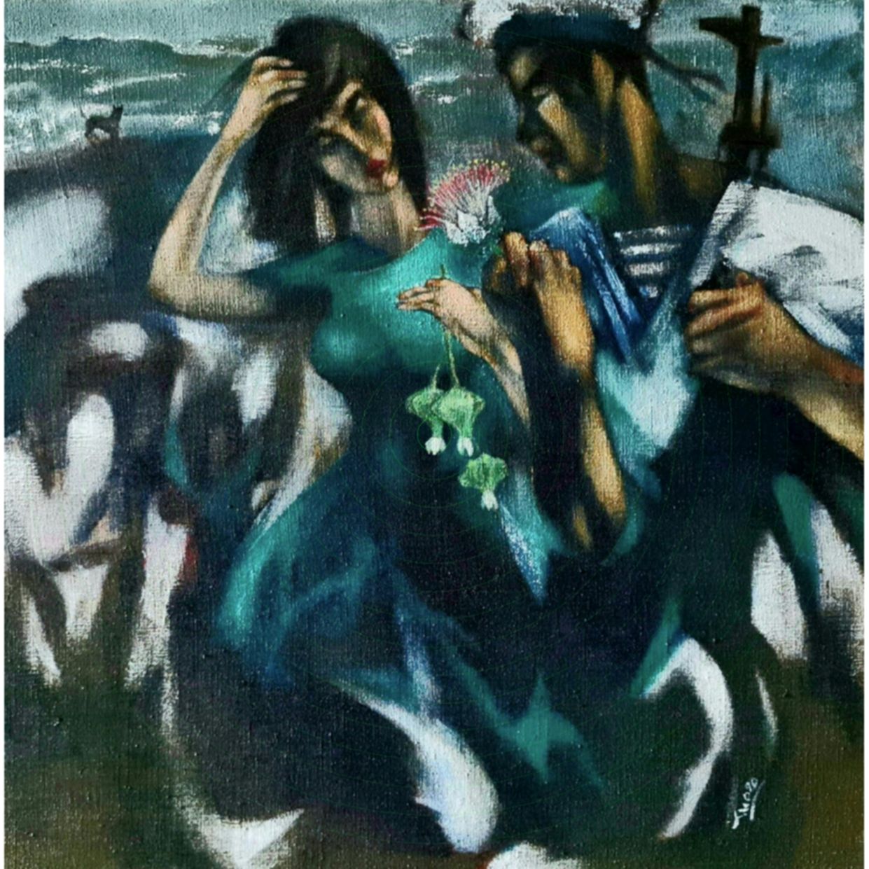 Nguyễn Thịnh Tranh tiếng sóng Acrylic 120x120cm 2020 đẹp 