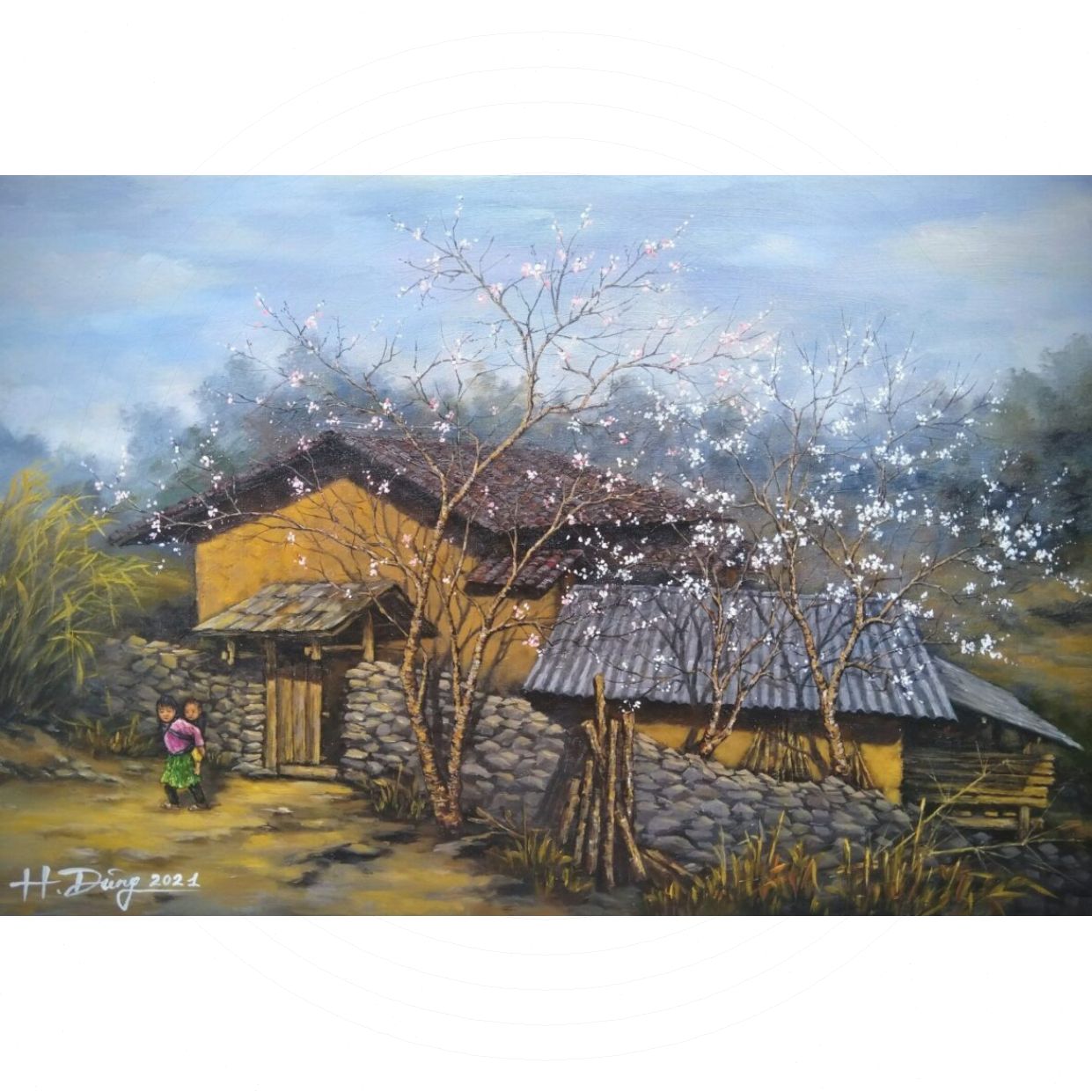Tranh phong cảnh nắng xuân Acrylic độc bản Kích thước chuẩn 
