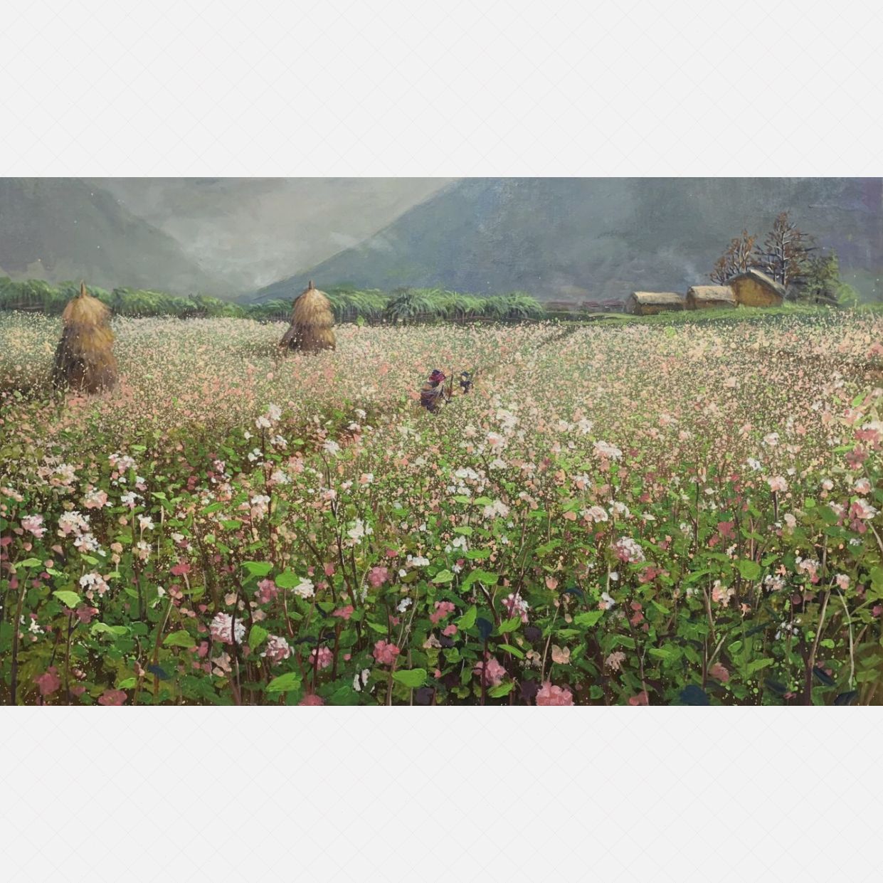Tranh Phong Cảnh Thung Lũng Mùa Hoa Acrylic 60x90 Độc Bản 