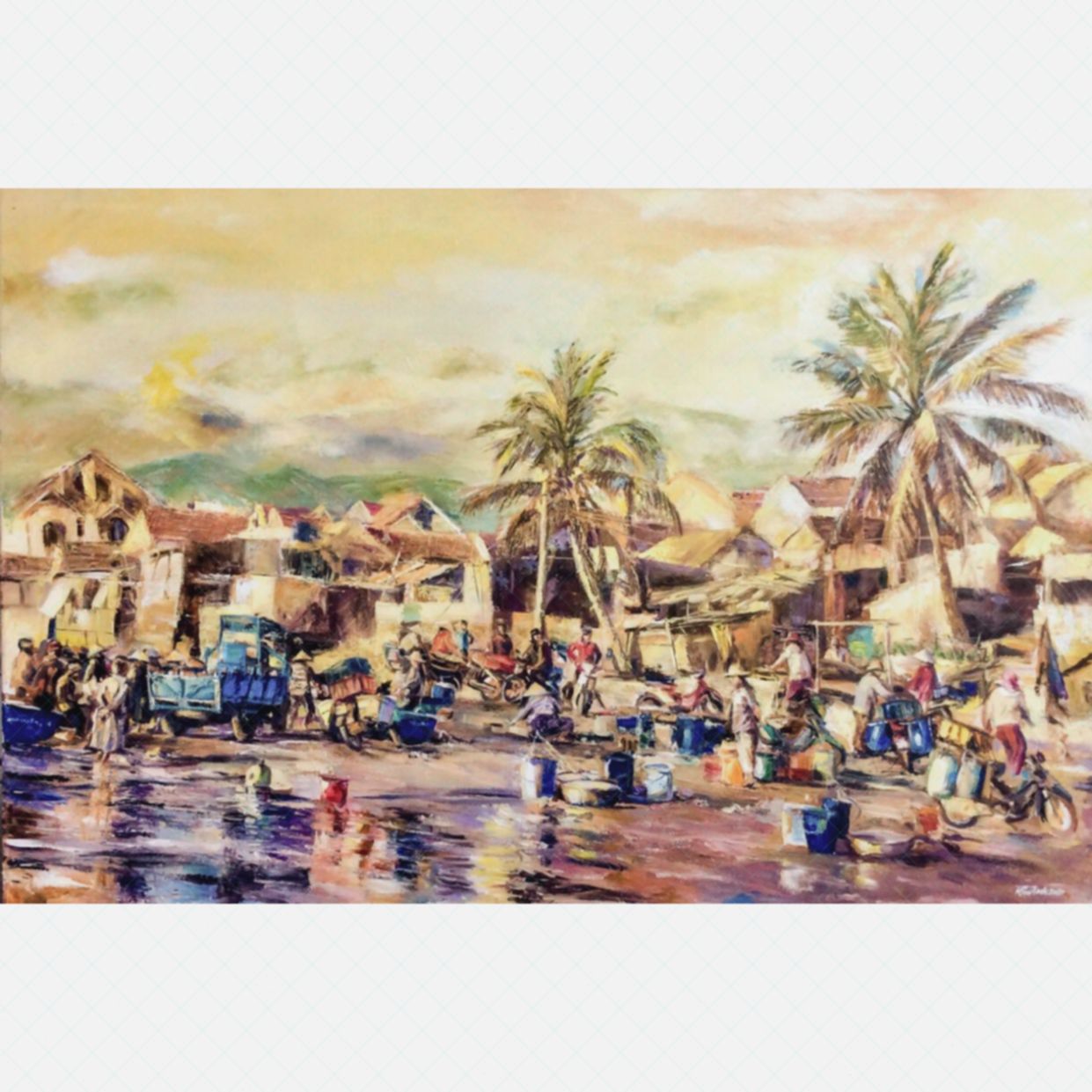Ánh Trần tranh sơn dầu chợ cá chuẩn đẹp 120x80cm độc đáo 