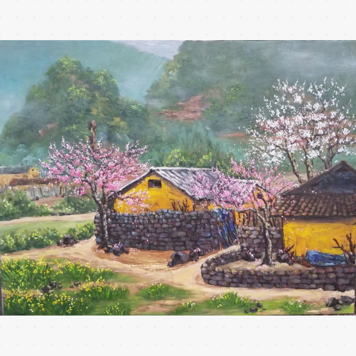 Tranh Sơn Dầu Nhớ Xuân Kích Thước 70x90cm Độc Bản Họa Sĩ 
