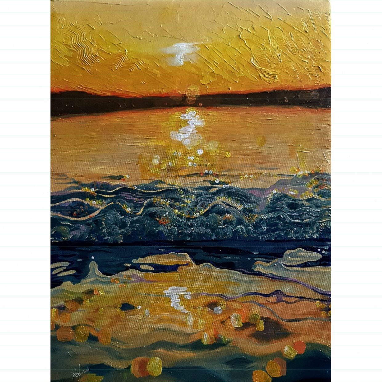 Tranh Sơn Dầu Bình Minh Biển 30x42cm Chính Hãng Độc Bản 