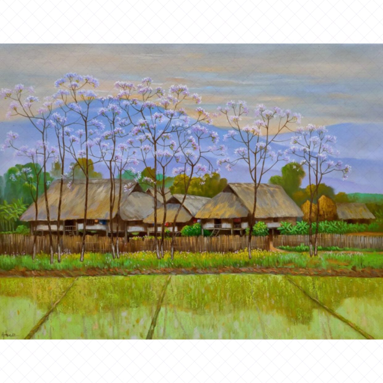 Tranh Phong Cảnh Tháng 3 Làng Là Sơn Dầu Độc Bản Giá Tốt 