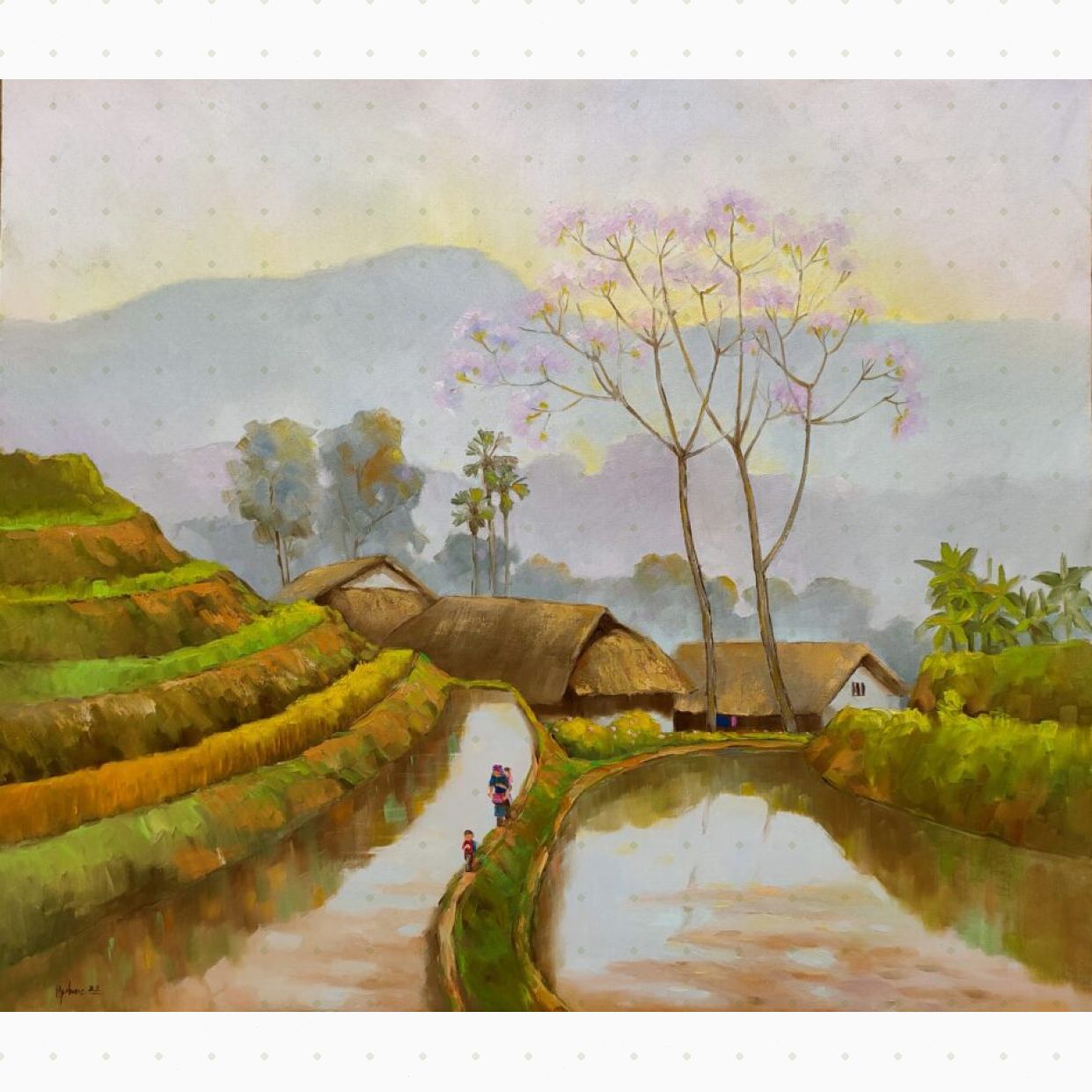 Tranh Sơn Dầu Phong Cảnh Tháng 3 Độc Bản Sang Trọng 80x70cm 