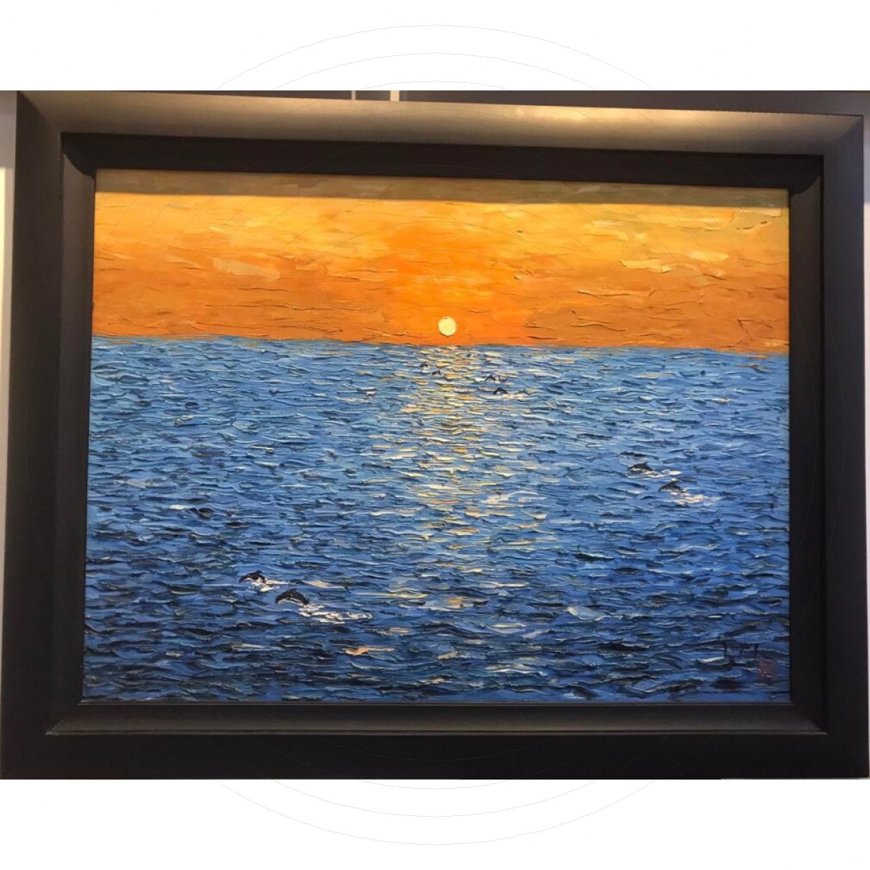 Tranh Sơn Dầu Bình Minh Trên Biển Chất Lượng Kích Thước Lớn 90x120cm 