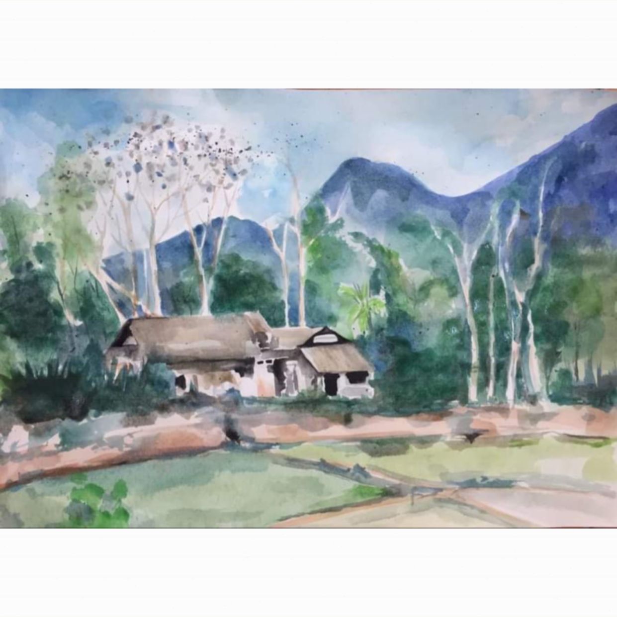 Tranh Vùng Cao Phong Cảnh Đẹp Màu Nước Có Khung Sang Trọng 