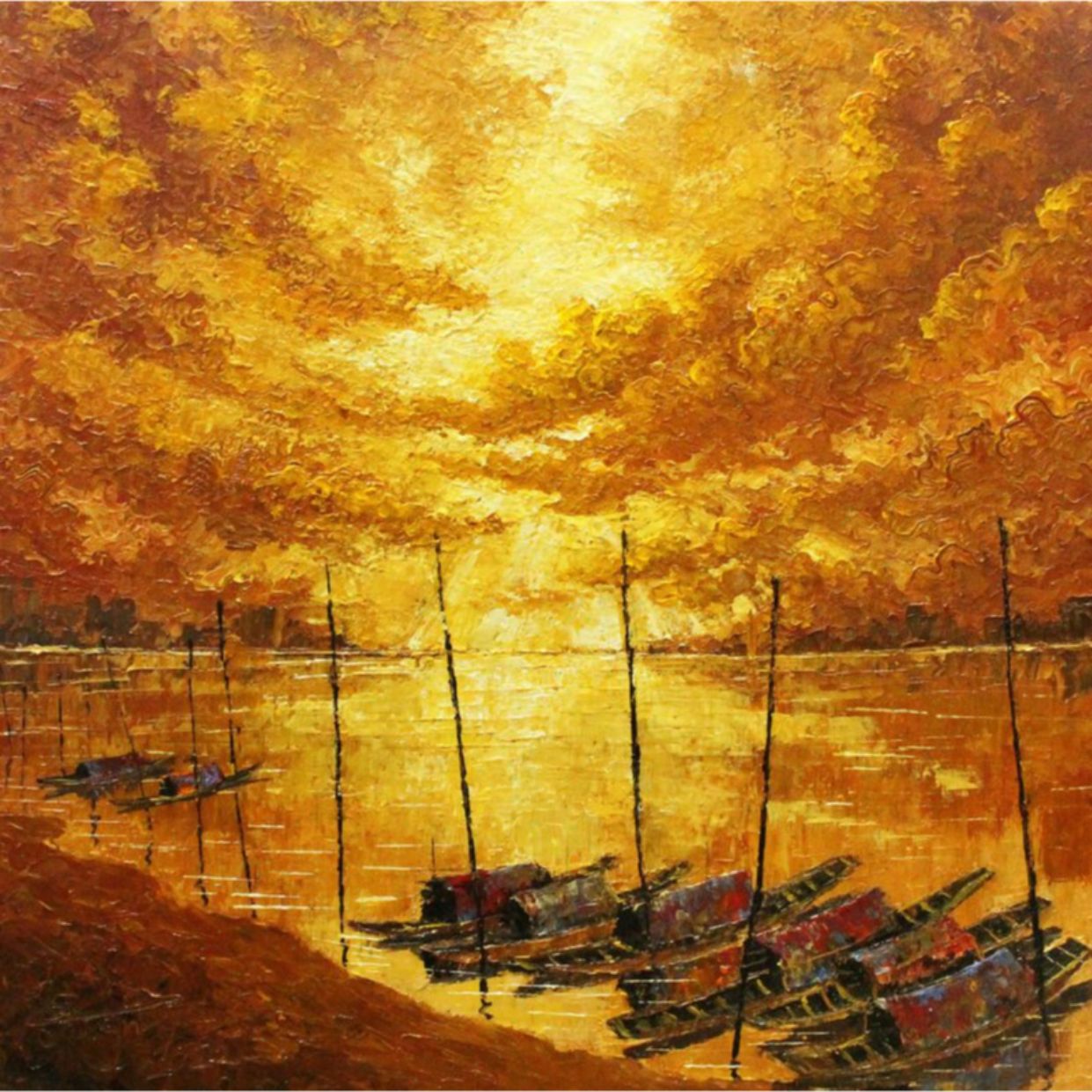 Tranh Phong Cảnh Biển Chiều 60x60cm Acrylic Nghệ Thuật Trang Trí 