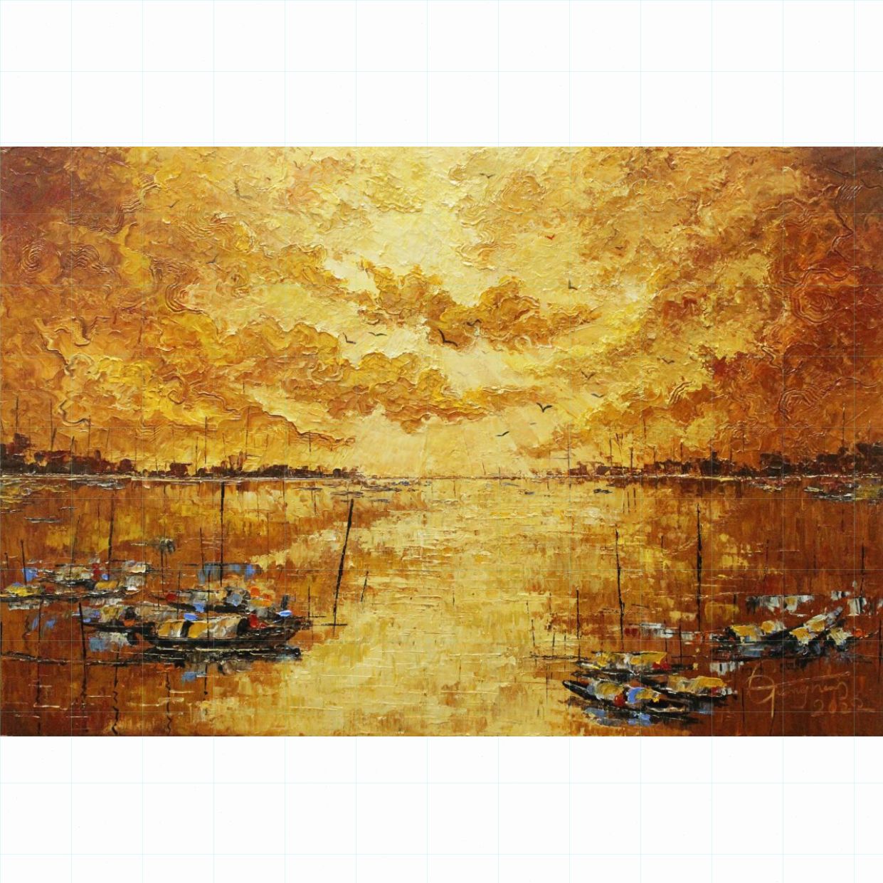 Tranh Phong Cảnh Biển Chiều Thu 60x90cm Acrylic Đẹp 