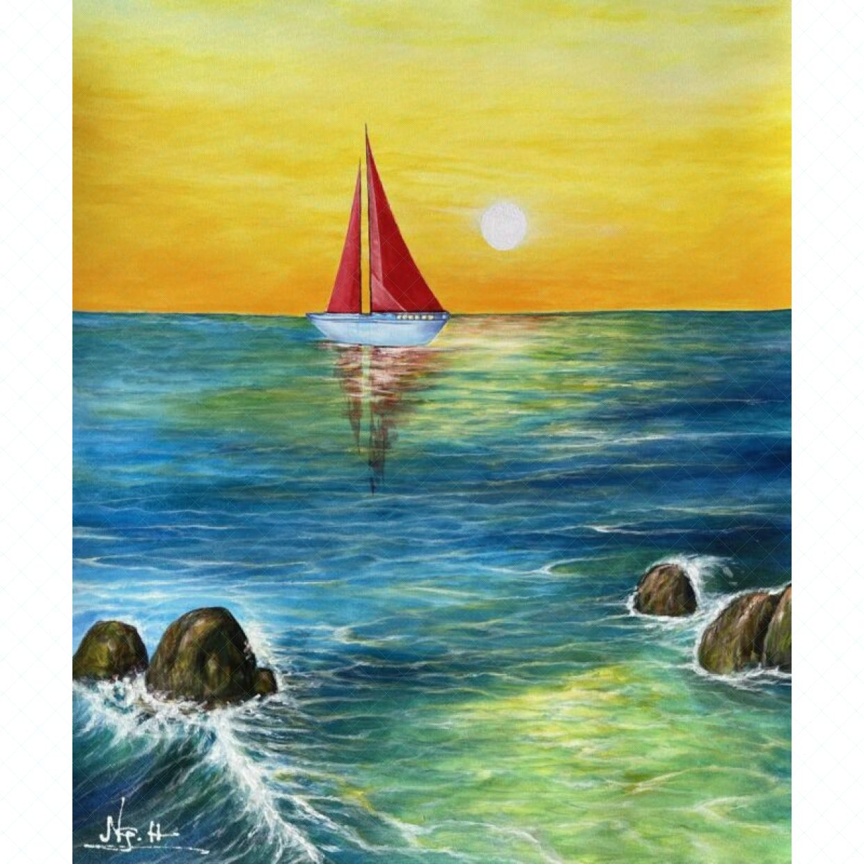 Tranh Phong Cảnh Biển Thu 50x60cm Trang Trí Phòng Khách Đẹp 
