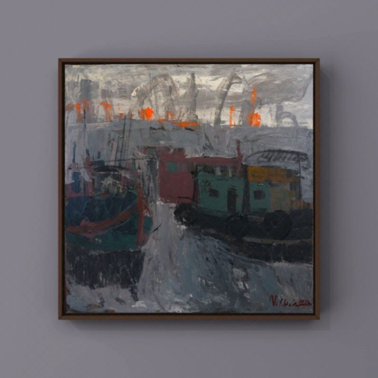 Tranh Phong Cảnh Cập Bến 100x100cm Acrylic Độc Bản Sang Trọng 