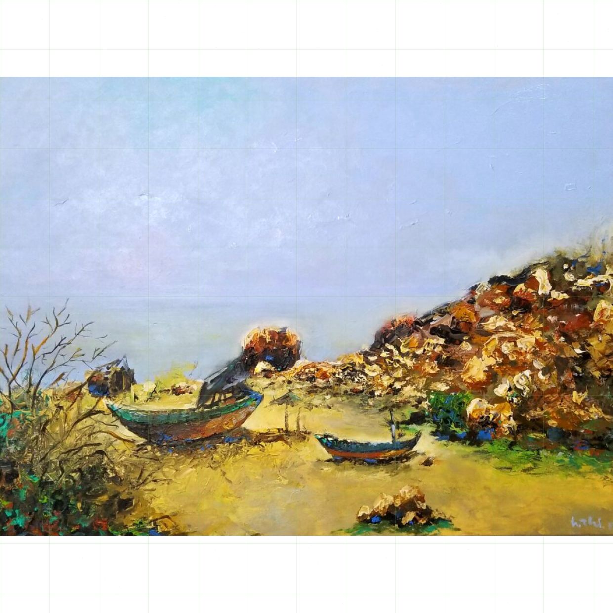 Tranh Phong Cảnh Biển Quê Acrylic 60x90 Sáng Tác Độc Bản 