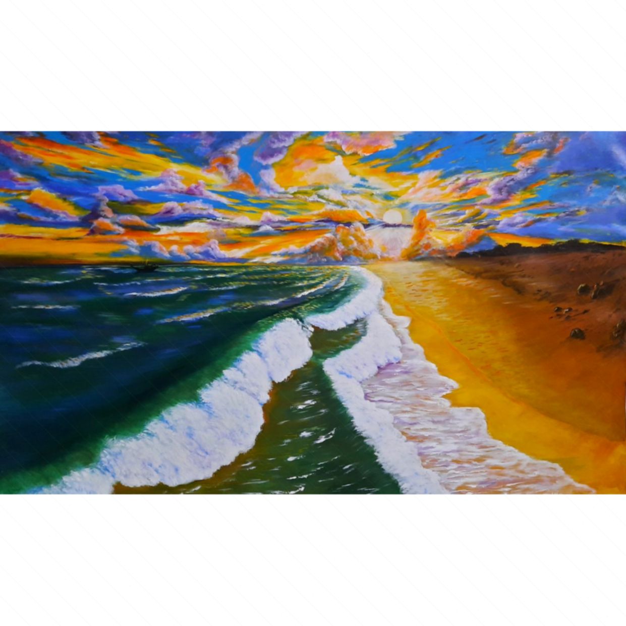 Tranh phong cảnh biển acrylic 100x165cm đẹp độc bản 