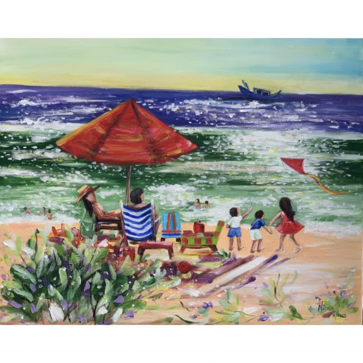 Tranh Biển Bình Yên Acrylic 40x50cm - Độc Bản, Giấy Tác Quyền 