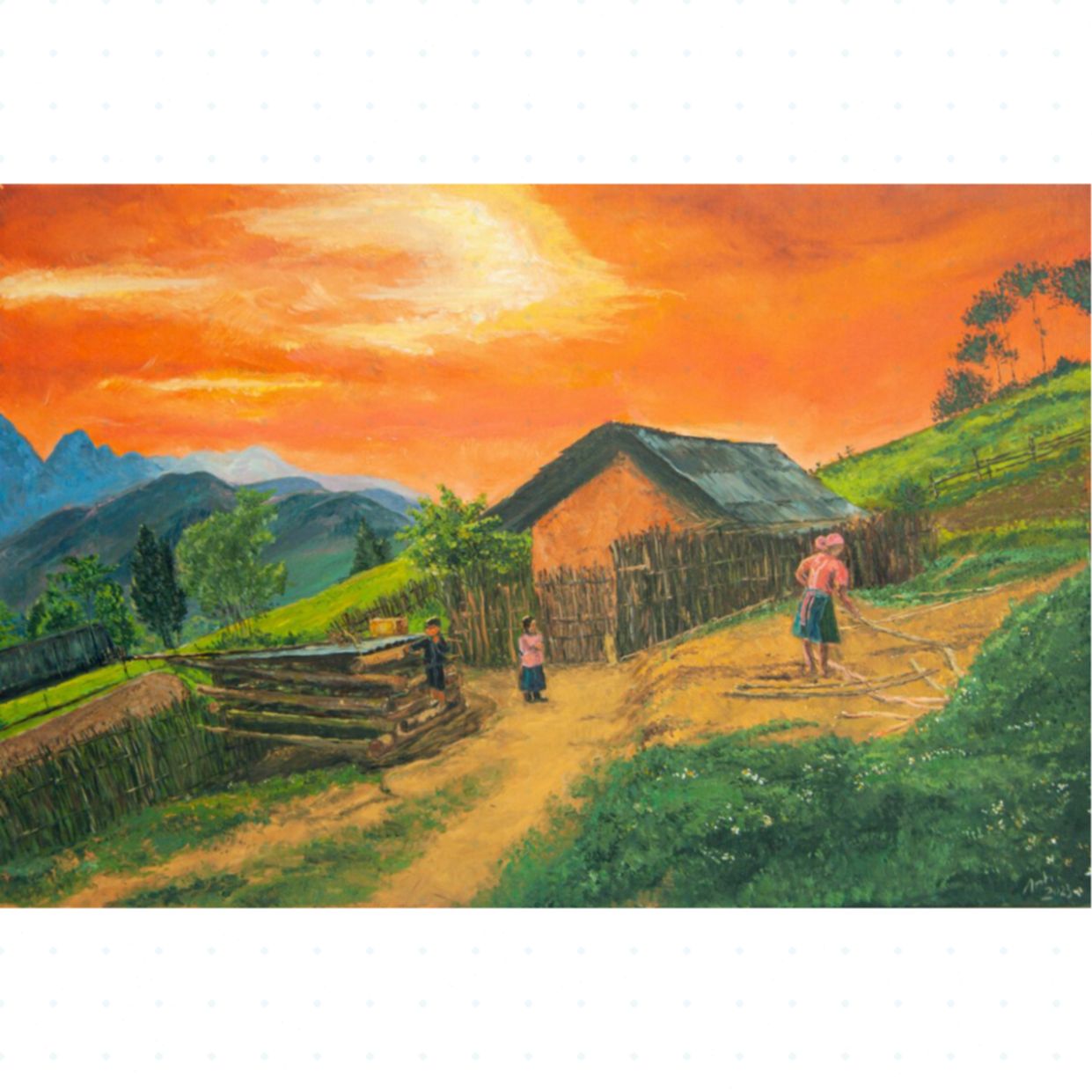 Tranh Phong Cảnh Vùng Cao Buổi Chiều Acrylic Canvas 60x90cm Độc Bản 