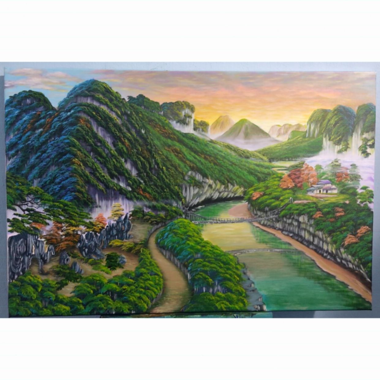 Tranh Phong Cảnh Vùng Cao Non Xanh đẹp độc bản chất liệu Acrylic 