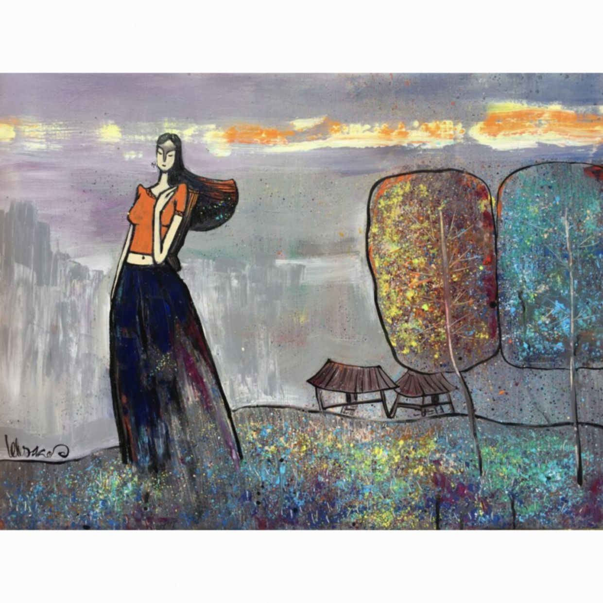 Tranh Vùng Cao Sắc Xuân 60x80cm Acrylic Độc Bản Sang Trọng 