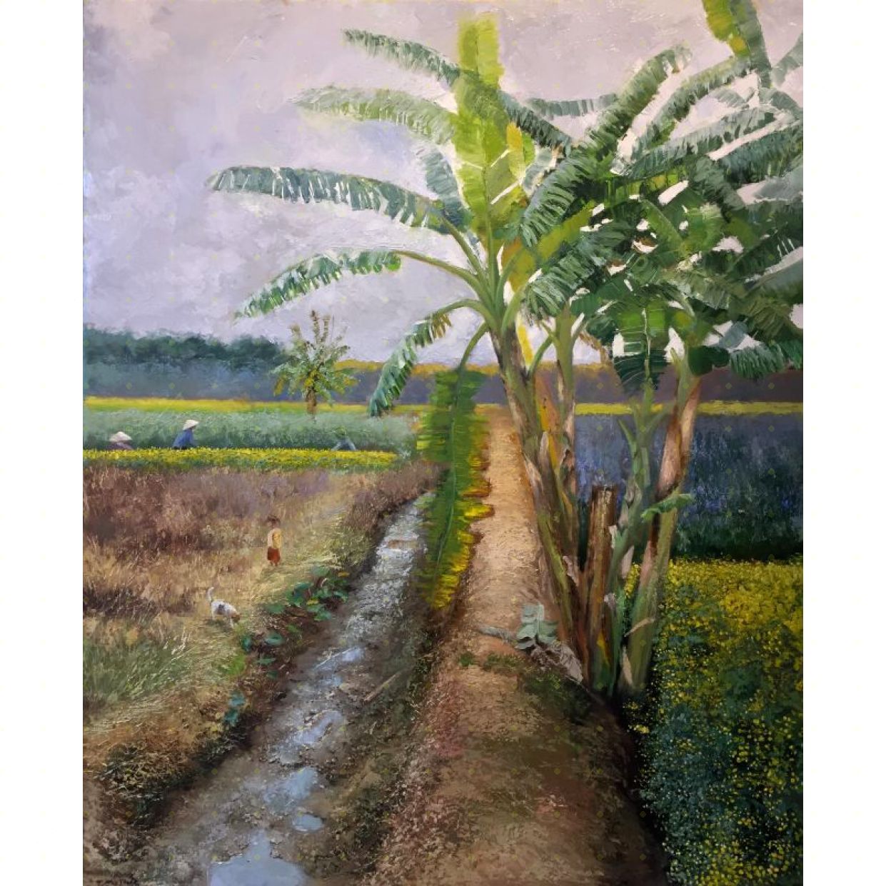 Minh Đức Tranh Xuân đẹp cánh đồng quê Sơn dầu Canvas 90x110 