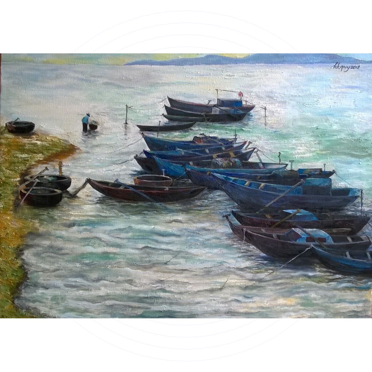 Tranh Sơn Dầu Bến Thuyền Nha Trang Trang Trí Sống Động Độc Quyền 