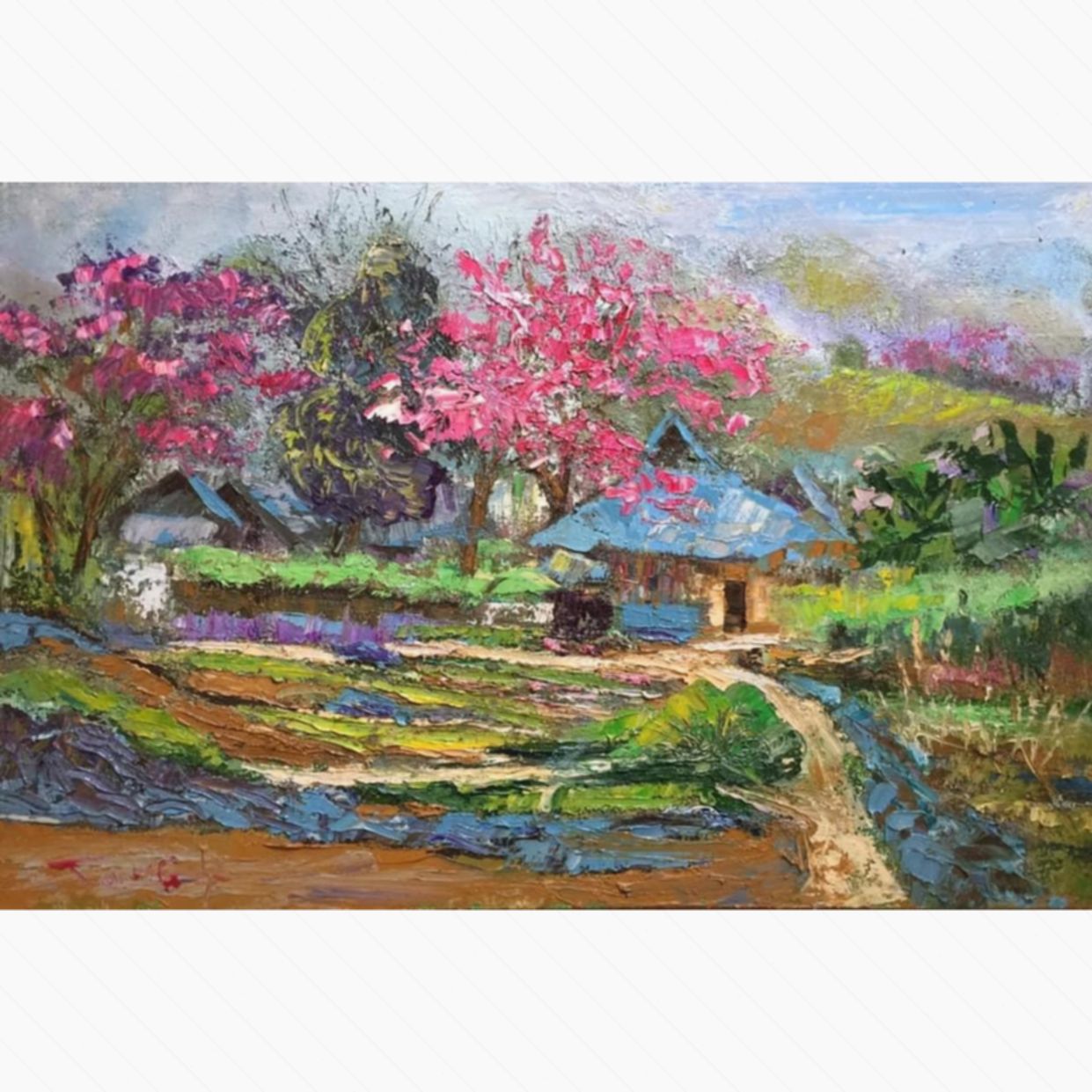 Tranh Phong Cảnh Xuân về Sơn dầu 60x90cm Trang trí nhà đẹp độc quyền 