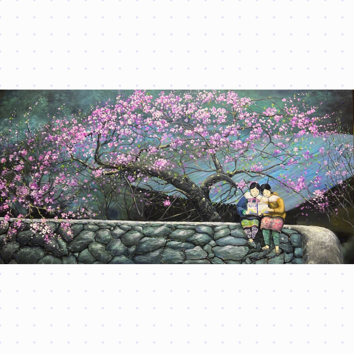 Tranh Sơn Dầu Phong Cảnh Vùng Cao Xuân 80x160cm Sang Trọng 