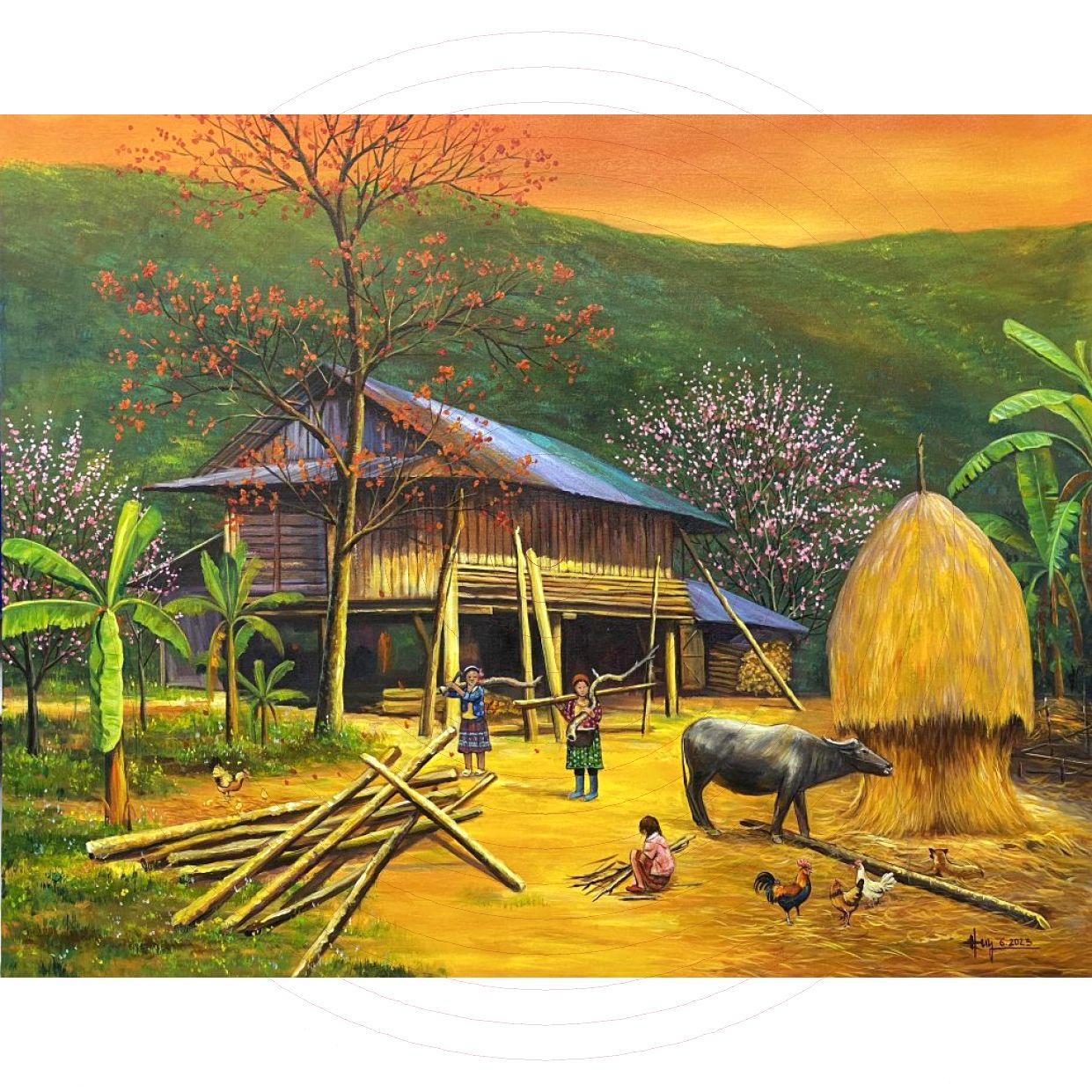 Tranh Phong Cảnh Vùng Cao Acrylic 80x100cm Chất Lượng Cao 