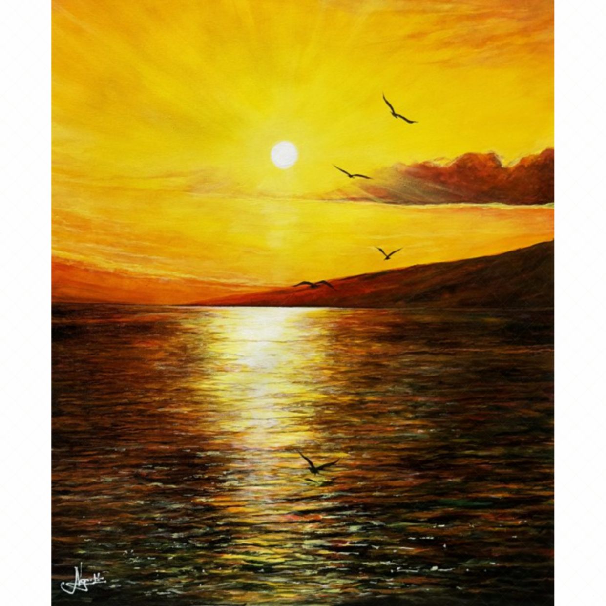 Tranh Biển Hoàng Hôn Acrylic Độc Bản Tăng Sang Trọng 