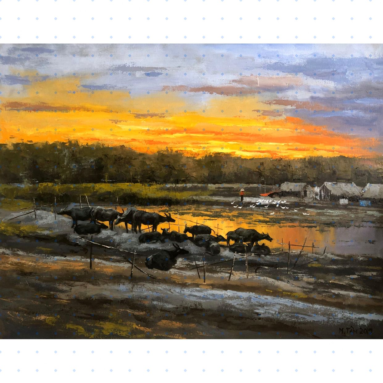Tranh Sơn Dầu Minh Tâm Chiều Ngoại Ô 70x90cm - Đẹp Sang 