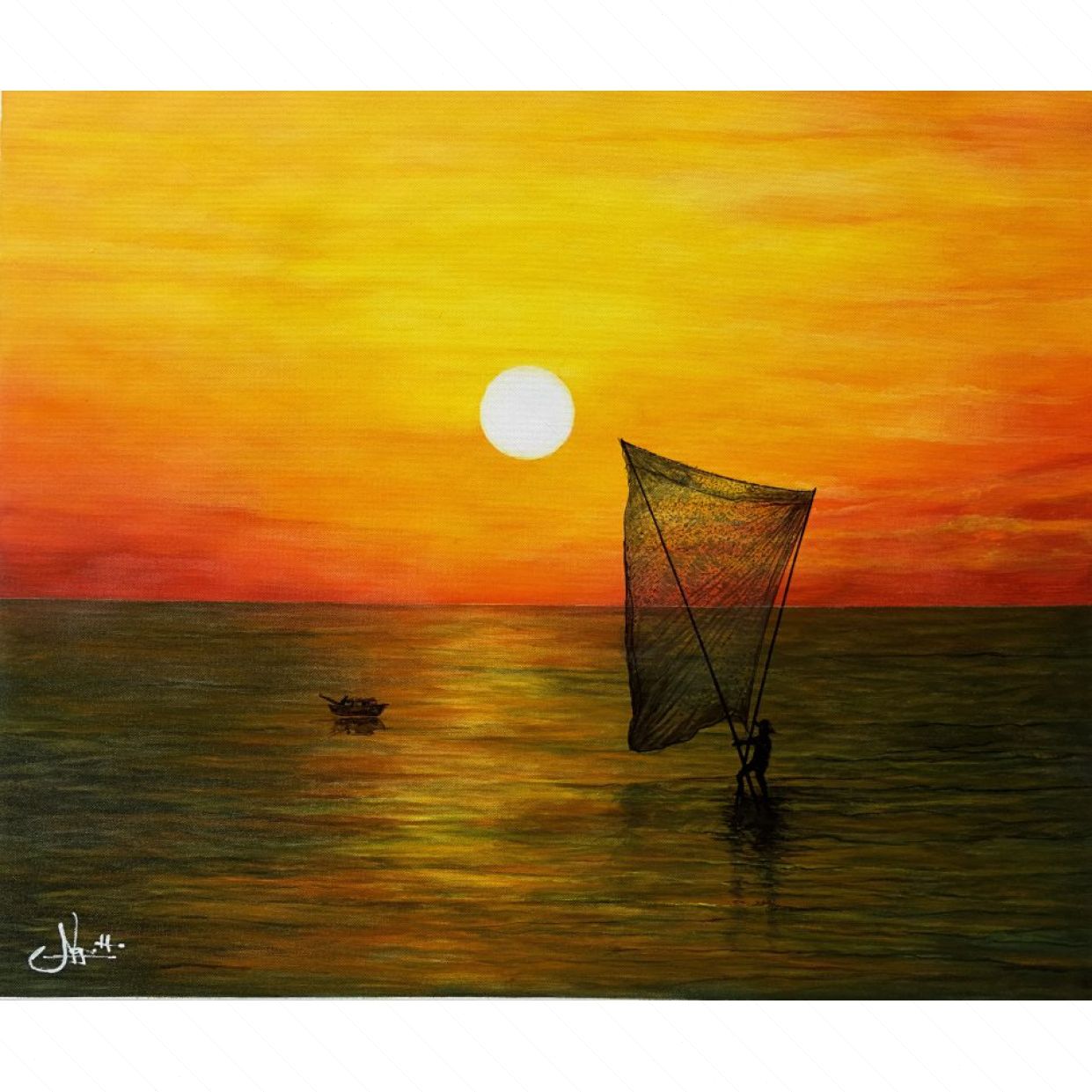 Tranh Phong Cảnh Biển Cất Vó Sông Acrylic 60x50cm Độc Bản 