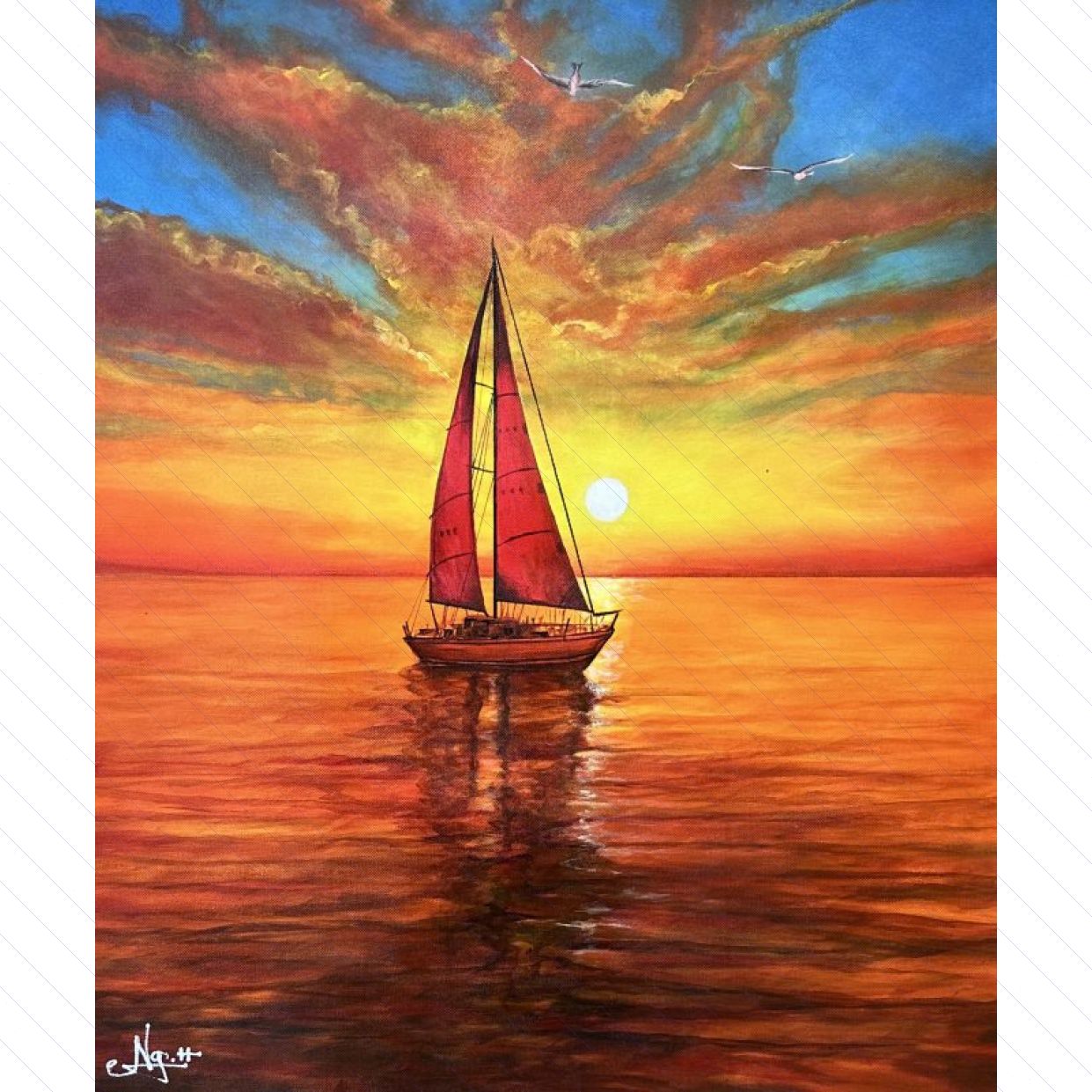 Tranh Phong Cảnh Biển Hoàng Hôn Acrylic Đẹp Tinh Tế Sang Trọng 