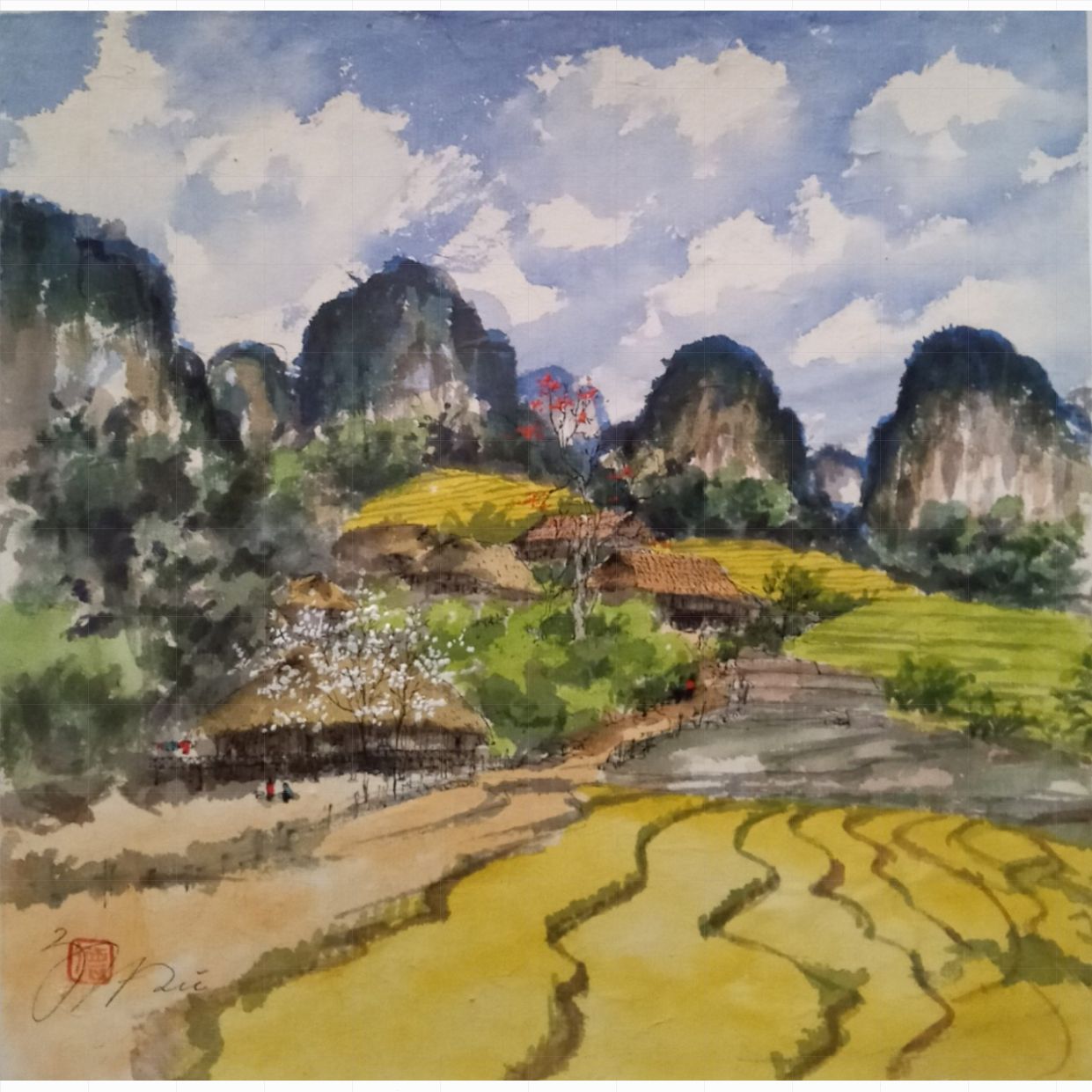Tranh Phong Cảnh Mộc Châu Đồng Quê Đẹp Khung Gỗ Sang Trọng 
