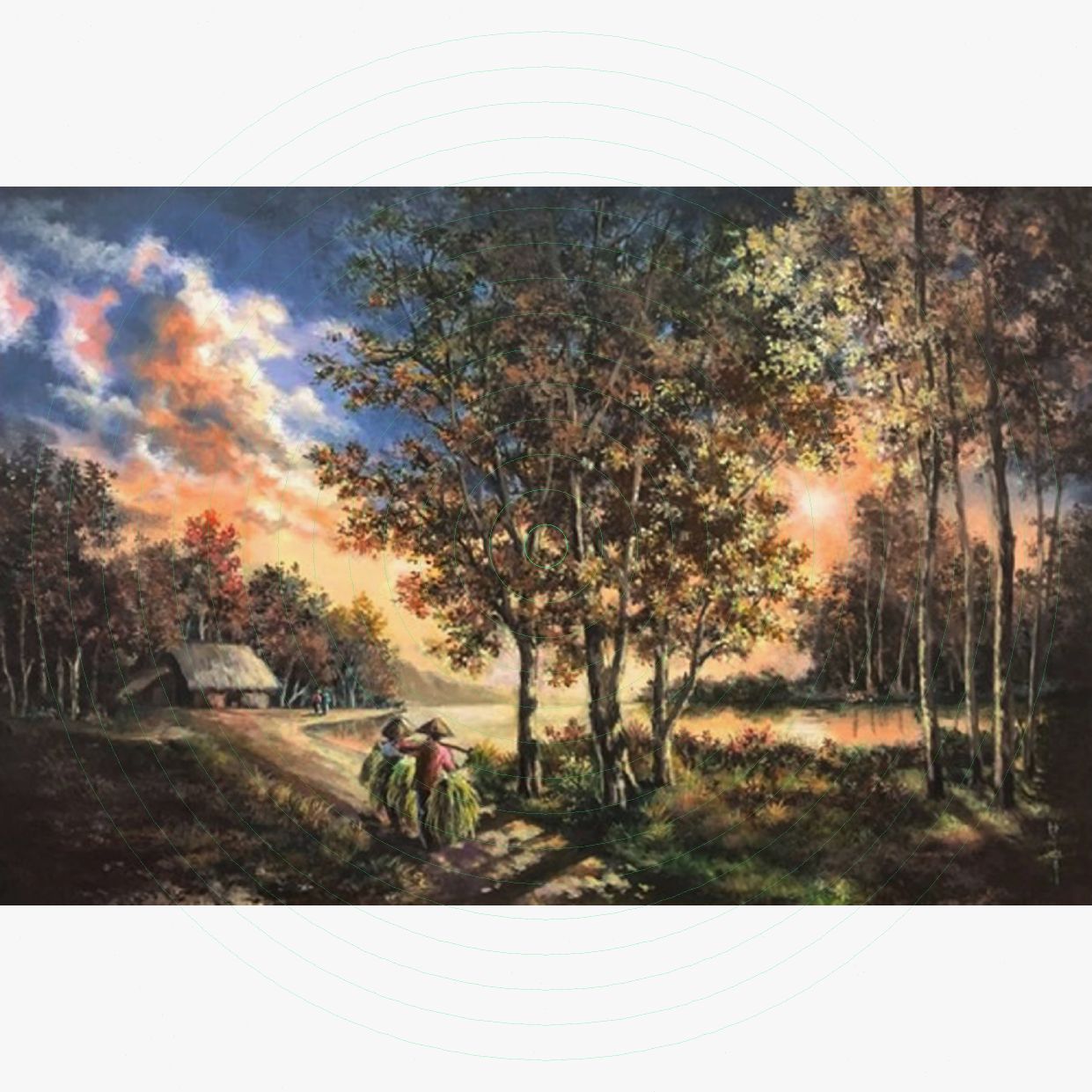 Tranh Chiều Quê đẹp Acrylic 50x70cm nghệ thuật trang trí 