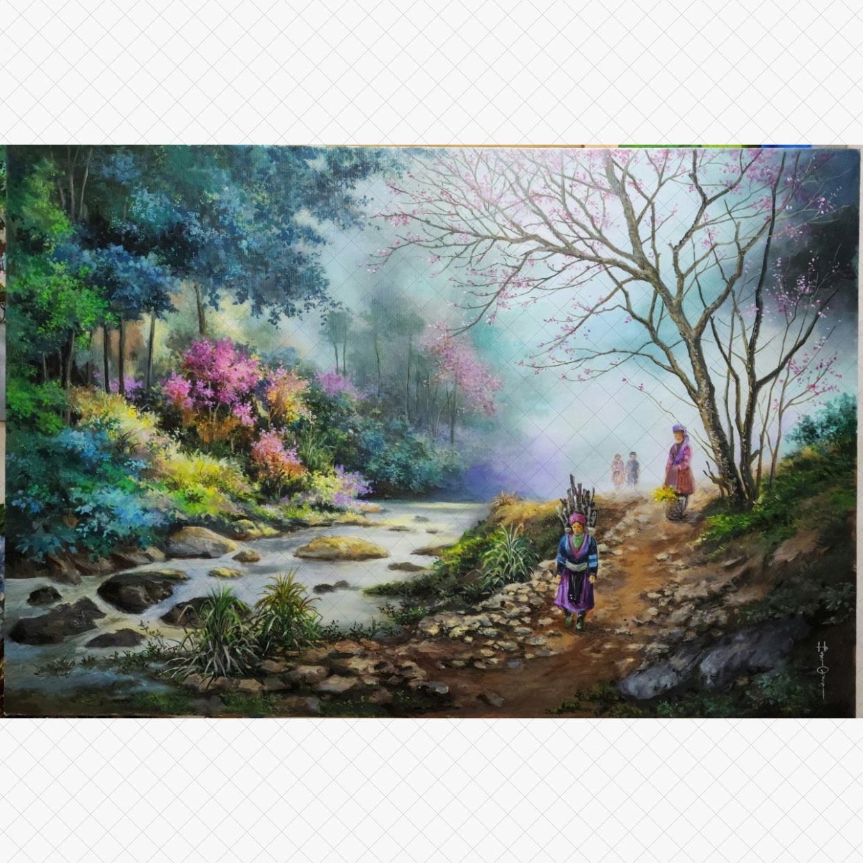 Tranh Phong Cảnh Vùng Cao Hồ Suối Độc Bản Chất Liệu Acrylic 
