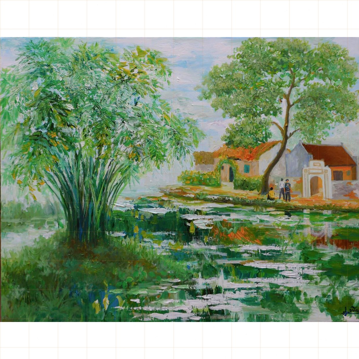 Tranh đồng quê bình yên acrylic độc bản đẹp trang trí 