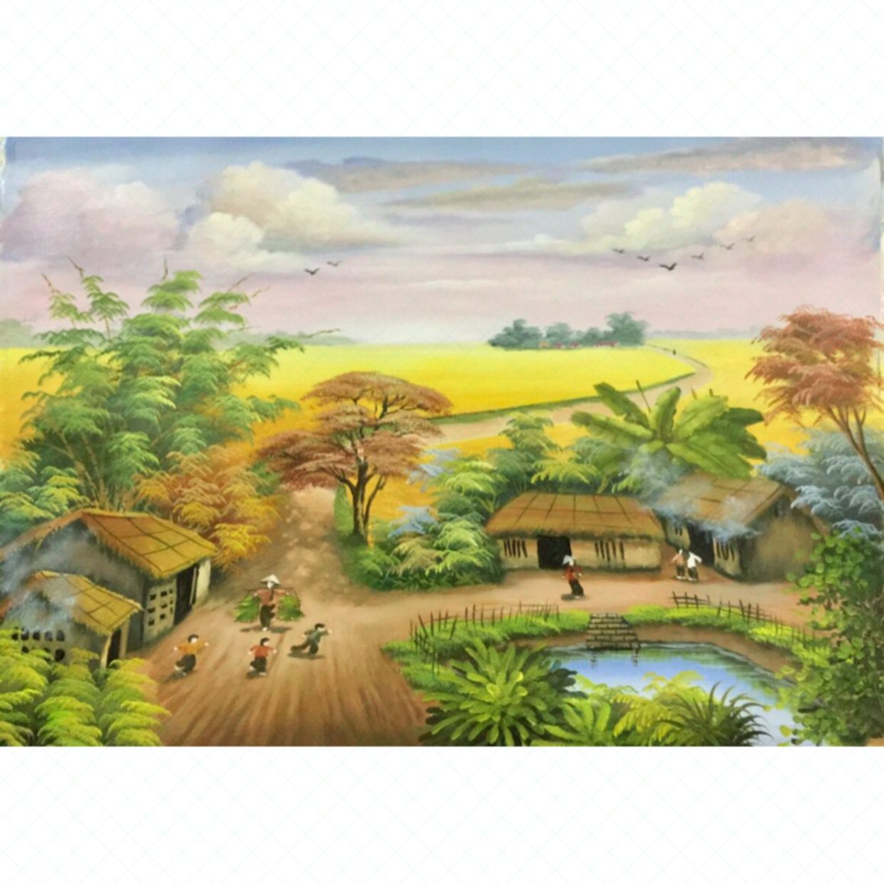 Tranh Phong Cảnh Đồng Quê Làng Quê Thanh Bình Sang Trọng Giá Tốt 