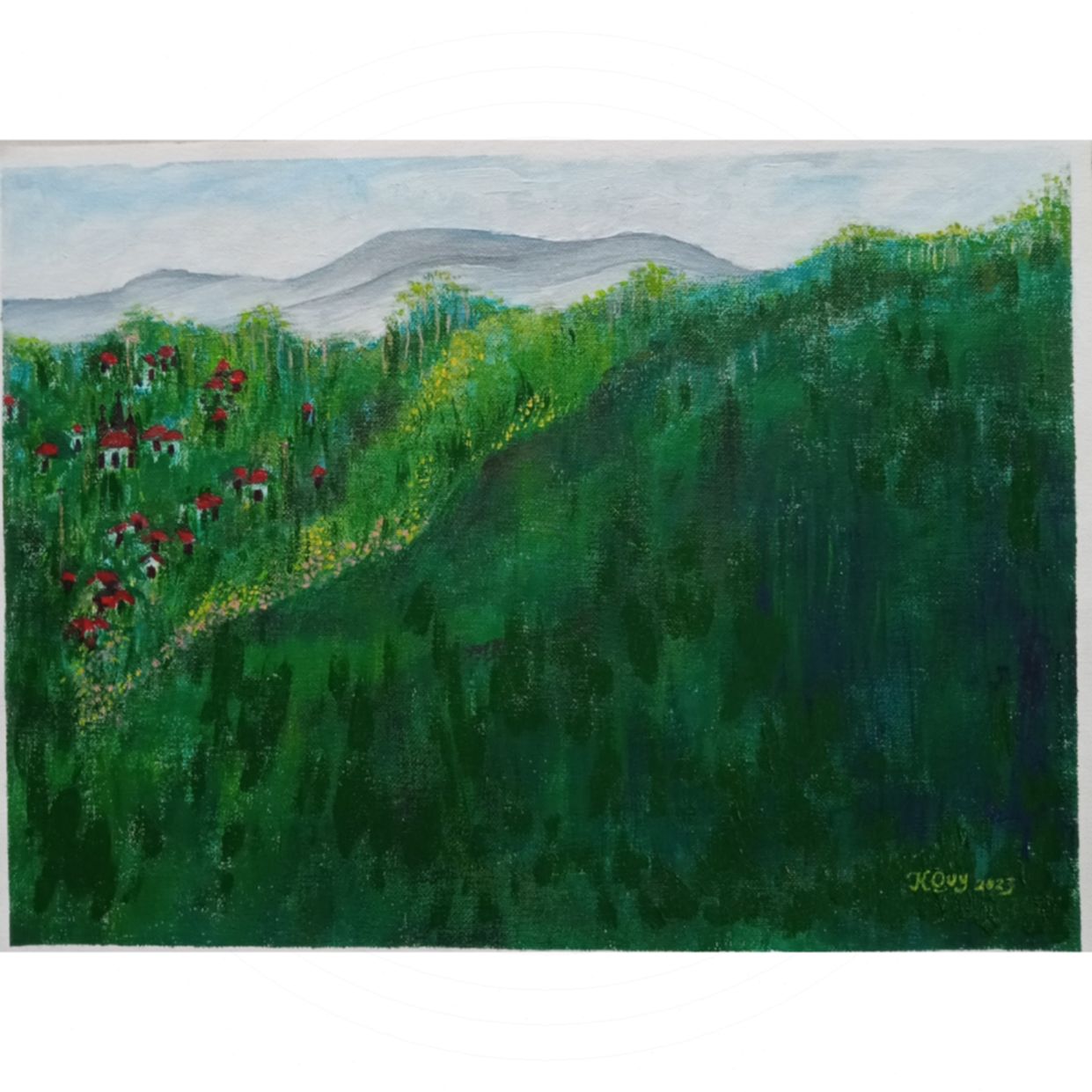 Tranh Vùng Cao Xóm Đạo Acrylic Canvas Độc Bản Tác Quyền 2023 