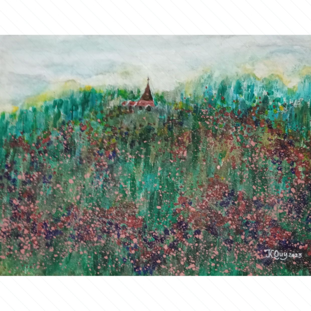Tranh Phong Cảnh Vùng Cao Hoa Dại Vùng Cao Nguyên Acrylic 30x40cm 