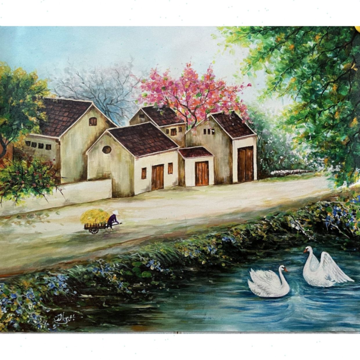 Tranh Làng Quê Nhỏ Acrylic 50x60cm Độc Bản Họa Sĩ 