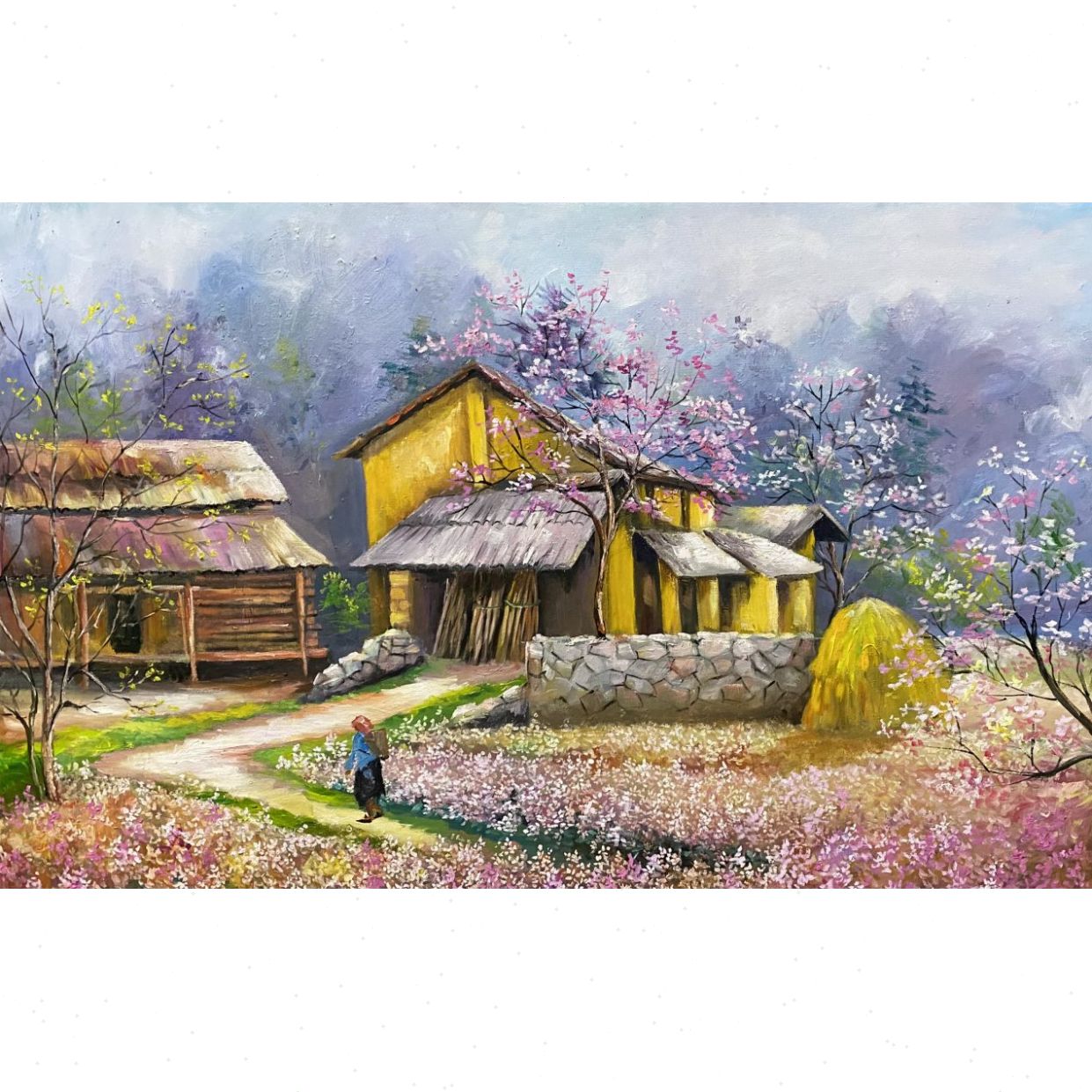 Tranh Sơn Dầu Miền đá nở hoa chất liệu cao cấp độc bản 60x80 