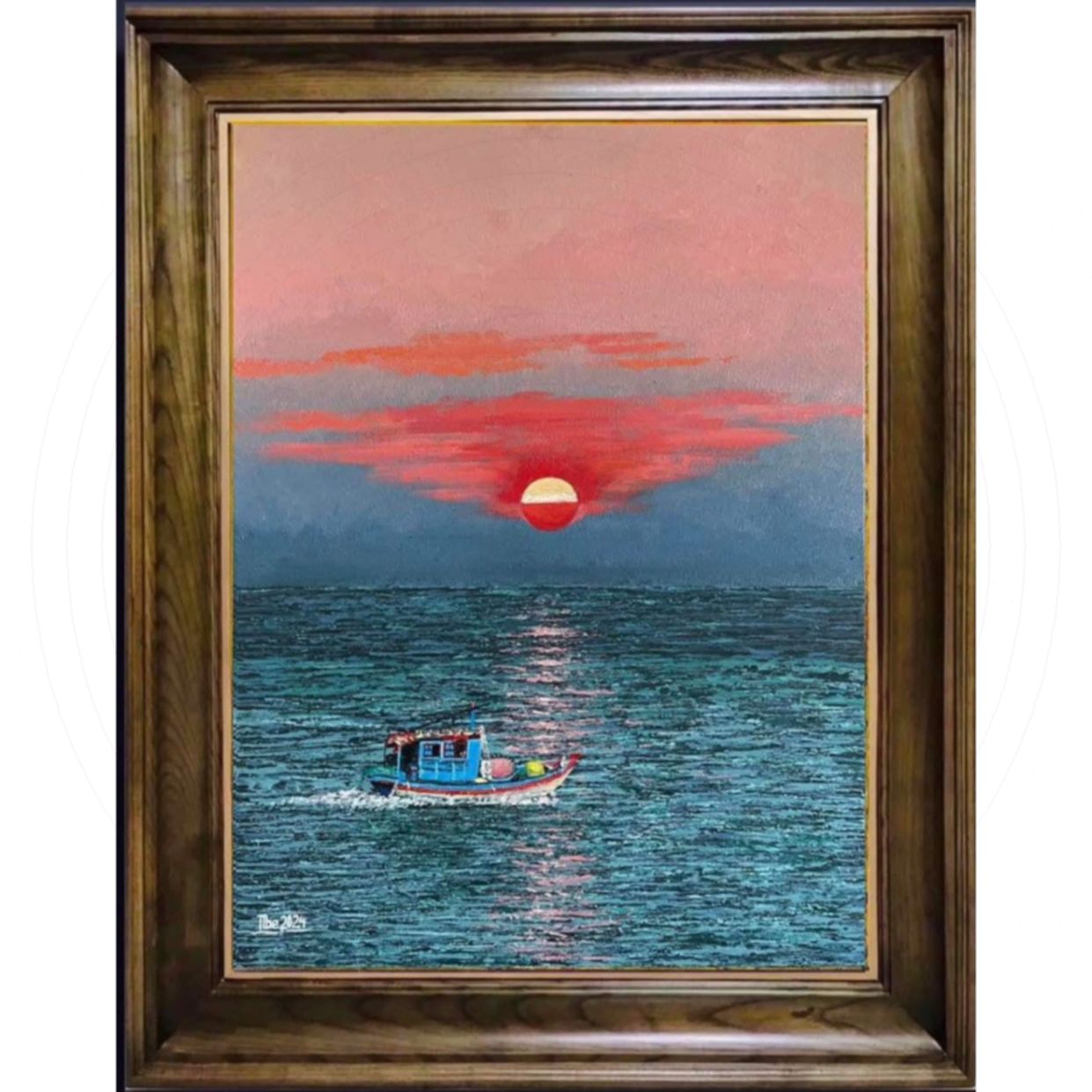 Tranh biển hoàng hôn Acrylic độc bản 60x80cm, sang trọng 