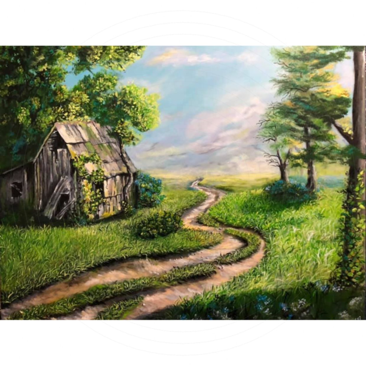Tranh Phong Cảnh Con Đường Xanh Acrylic 70x90cm Độc Bản Sang Trọng 