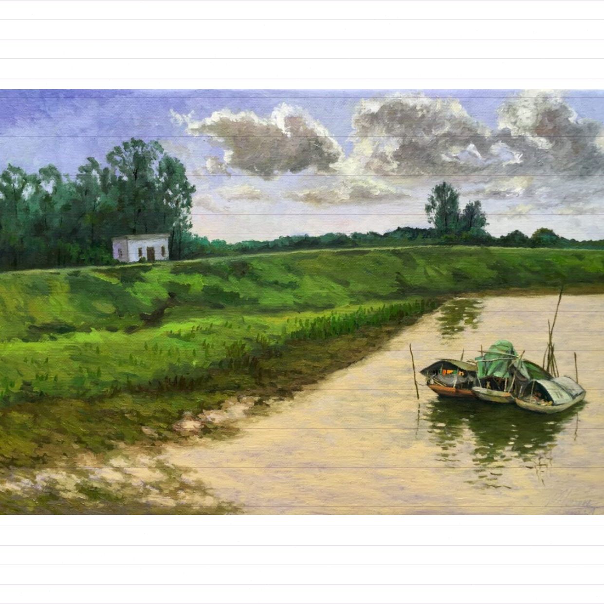 Tranh Sơn Dầu Bến Sông 70x100cm Chất Lượng Cao, Độc Bản 