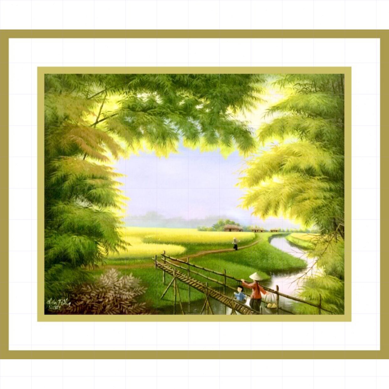 Tranh Phong Cảnh Đồng Quê đẹp 55x72cm Sơn Acrylic Đặc Sắc 