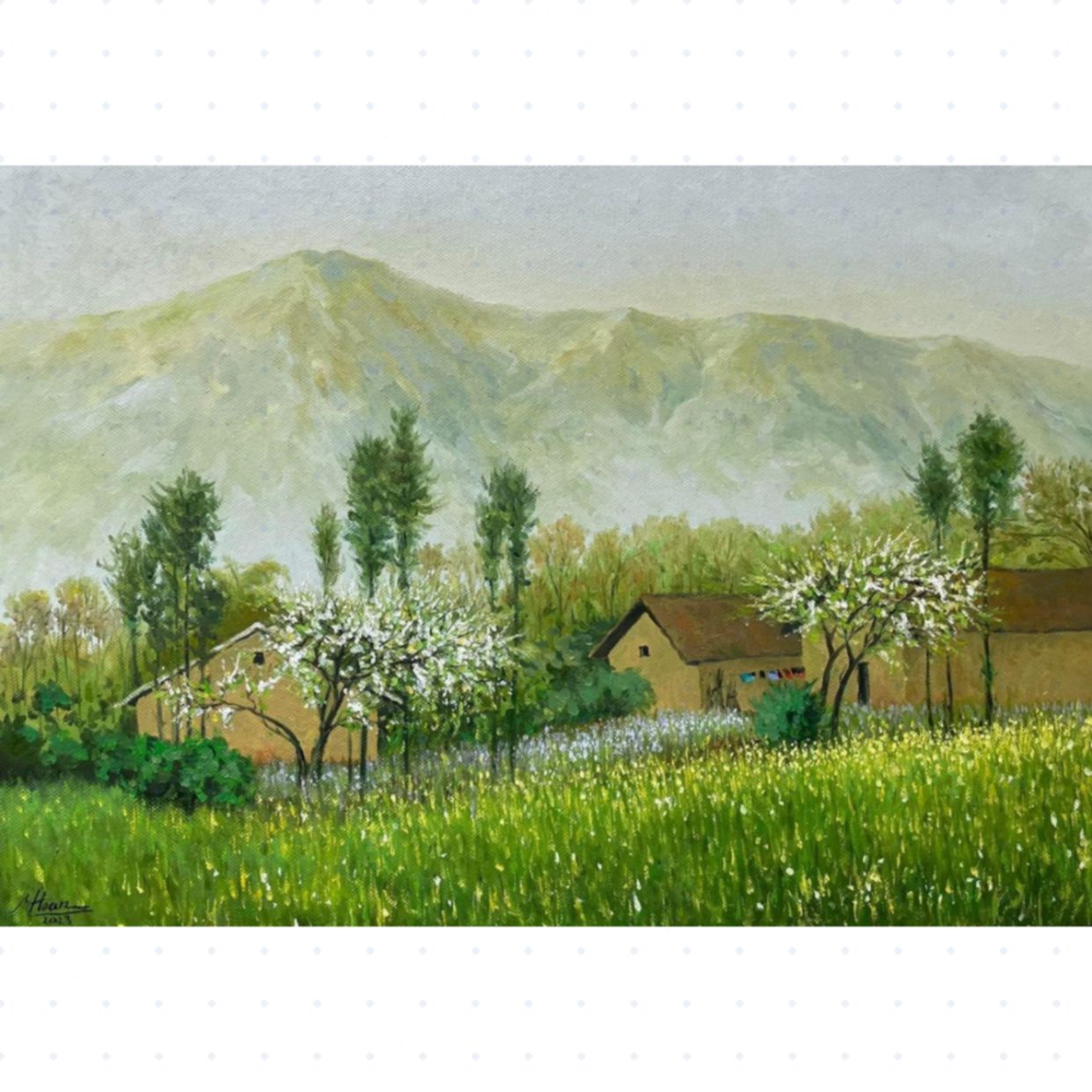 Tranh Sơn Dầu Xuân Về 70x100cm Tác Phẩm Độc Bản Hà Nội 