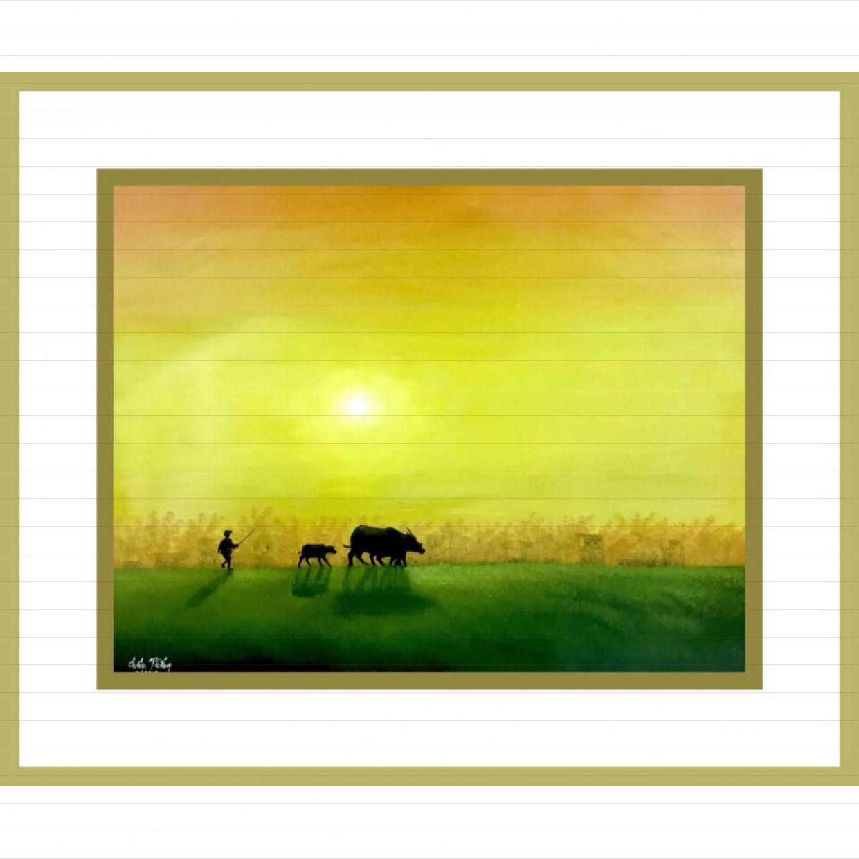 Tranh Phong Cảnh Đồng Quê Mờ Sương Acrylic Độc Bản Sang Trọng 