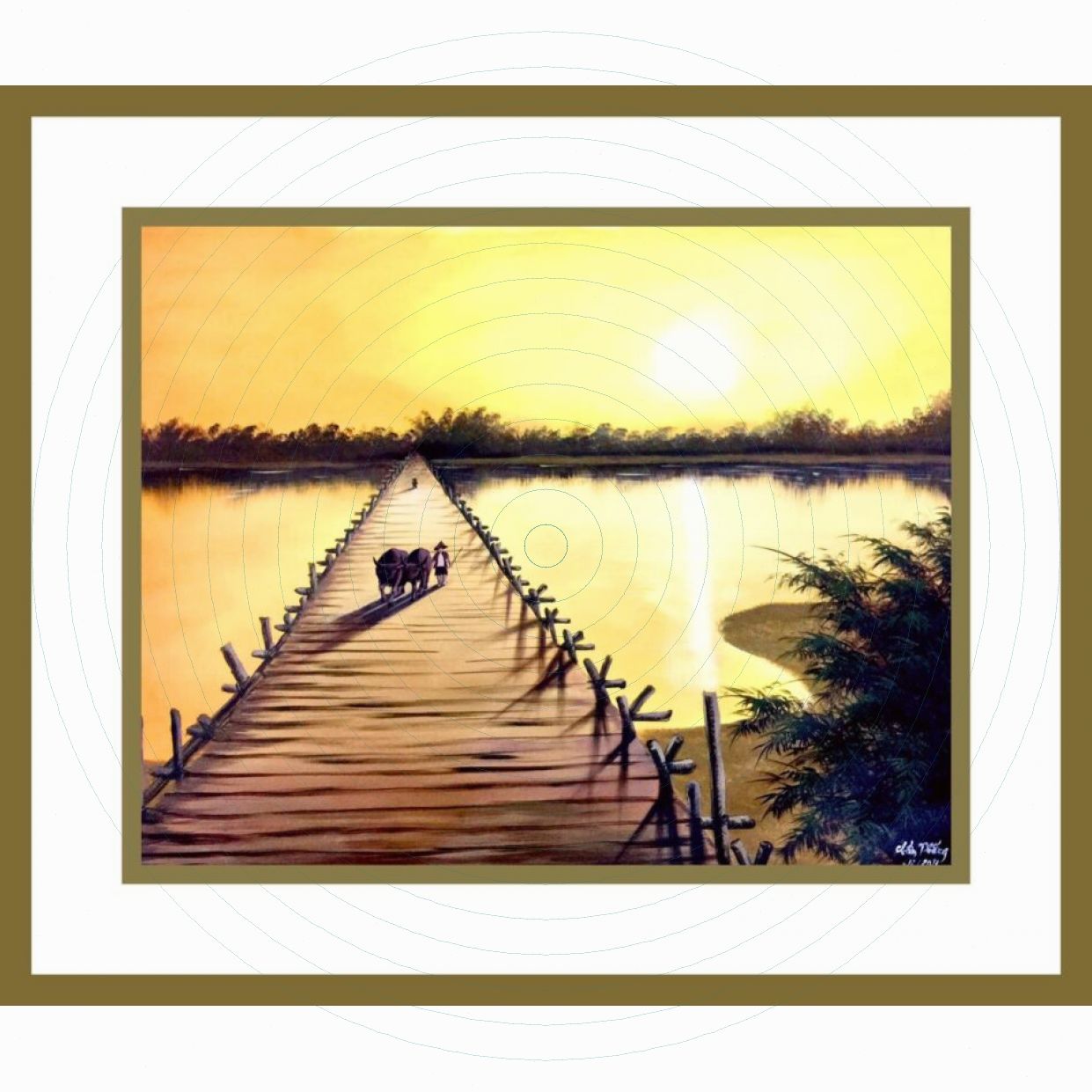 Tranh Phong Cảnh Đồng Quê Chiều Vàng đẹp độc bản Sơn acrylic 