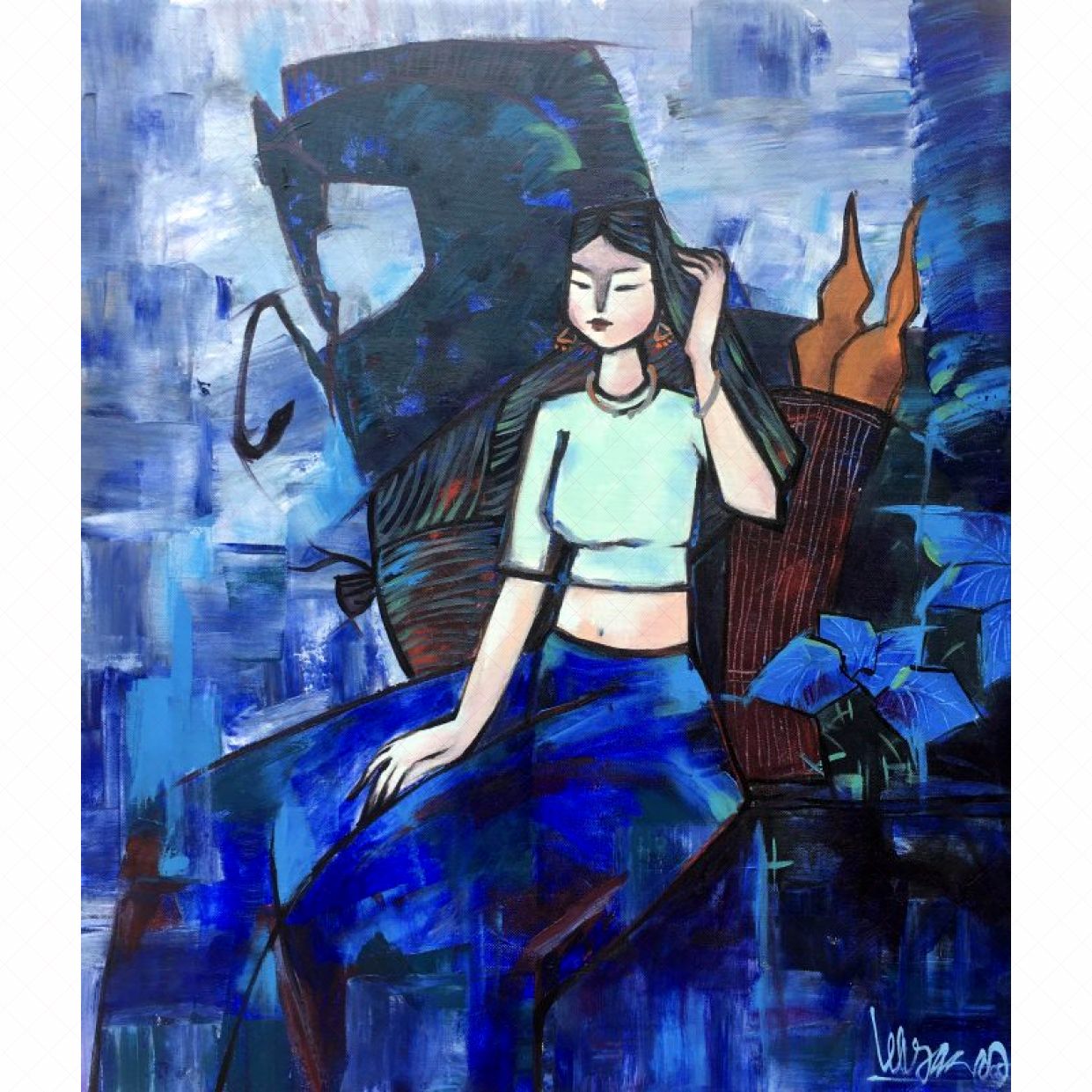 Tranh Phong Cảnh Vùng Cao Suối Trong Xanh Acrylic 60x70cm Độc Bản 
